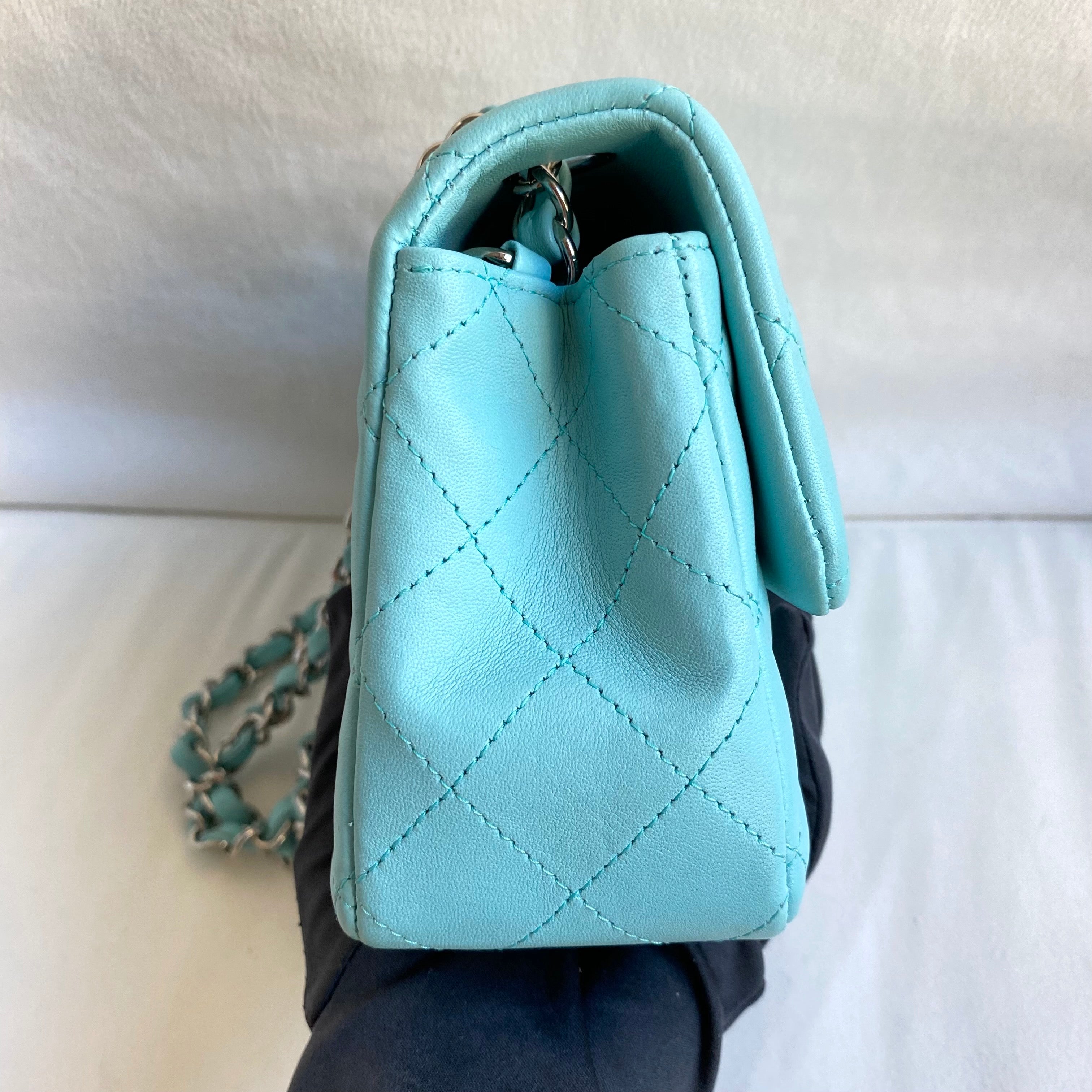 19C Tiffany Blue Lambskin Mini Rectangular Flap Bag