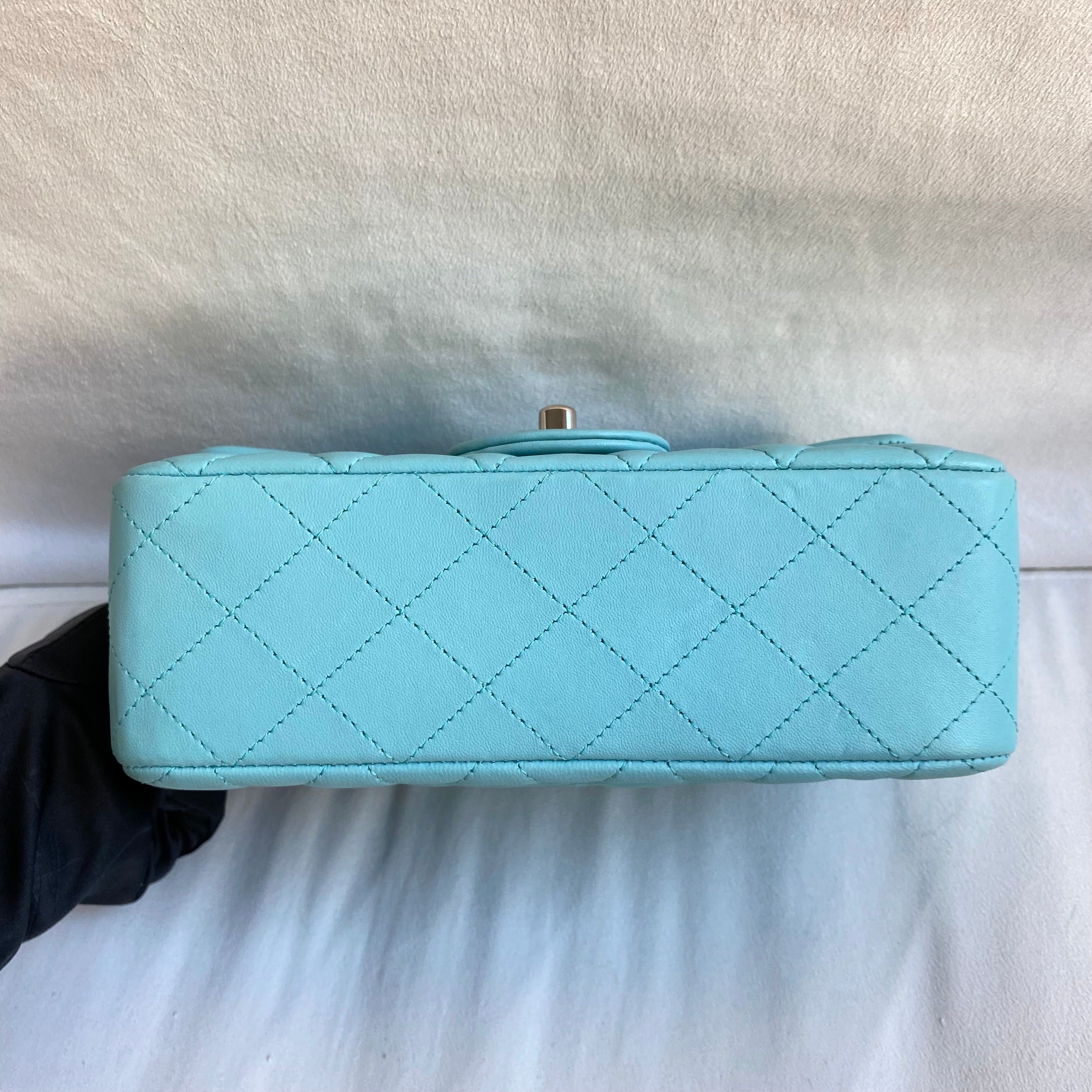 19C Tiffany Blue Lambskin Mini Rectangular Flap Bag