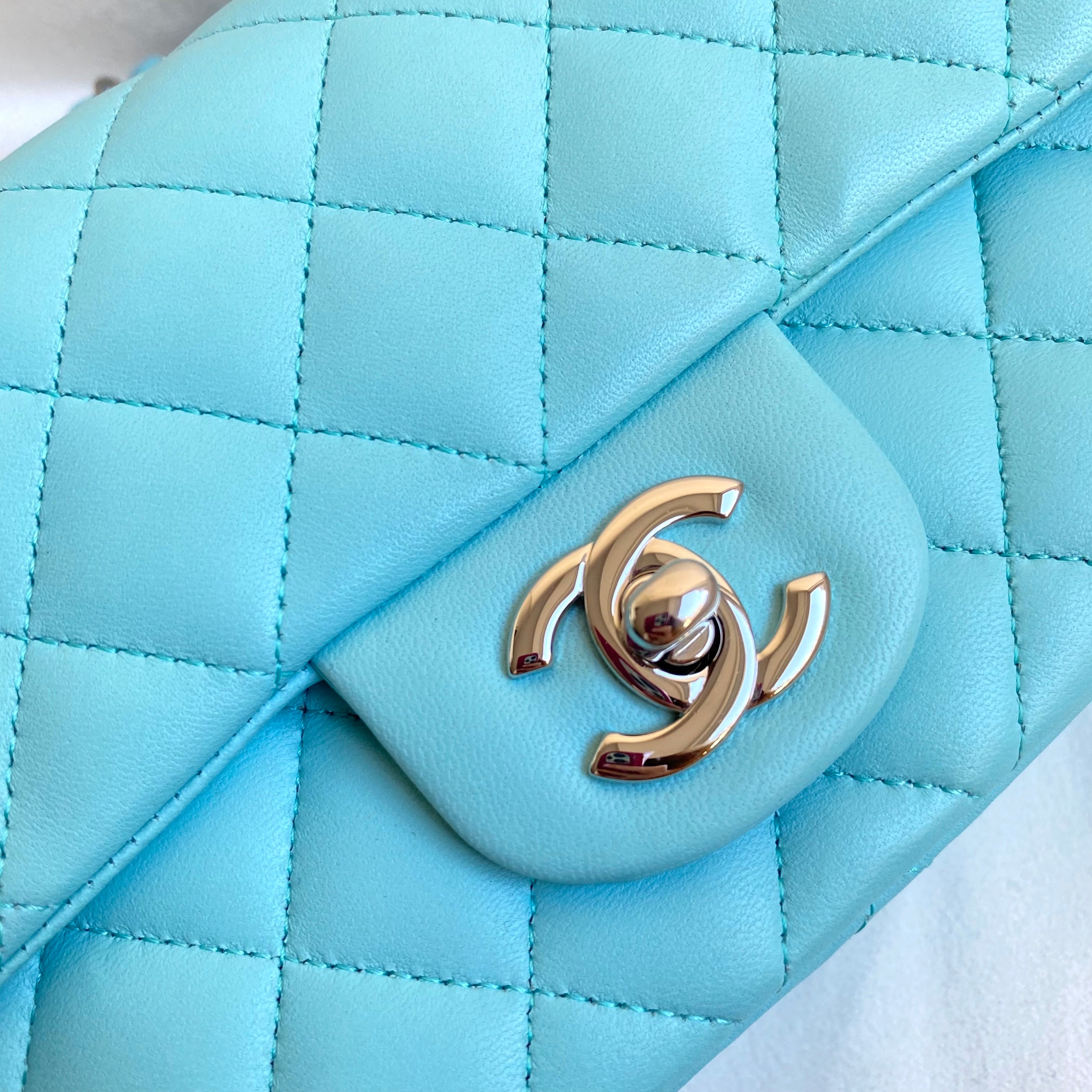 19C Tiffany Blue Lambskin Mini Rectangular Flap Bag