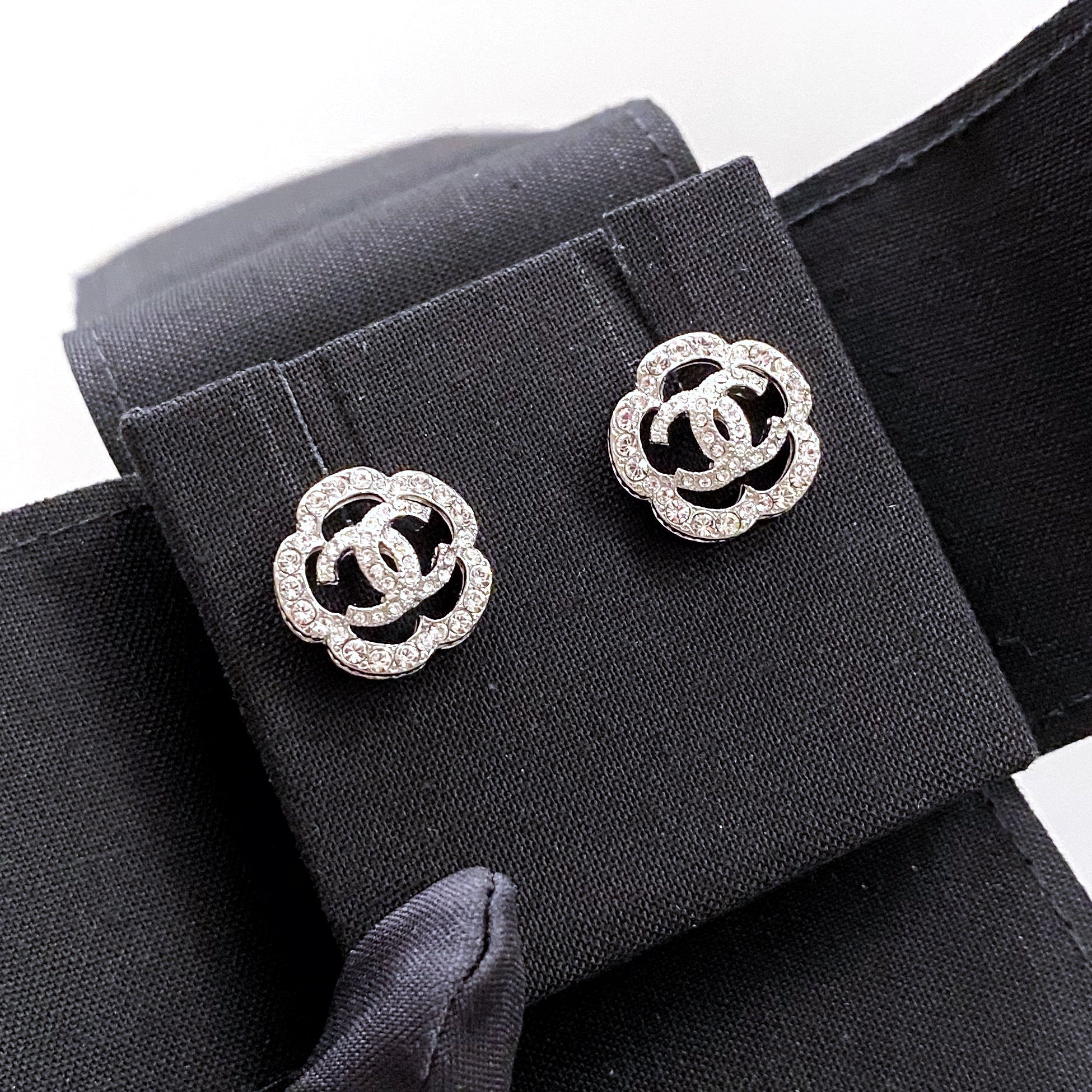 Crystal CC Logo Camellia Stud Earrings