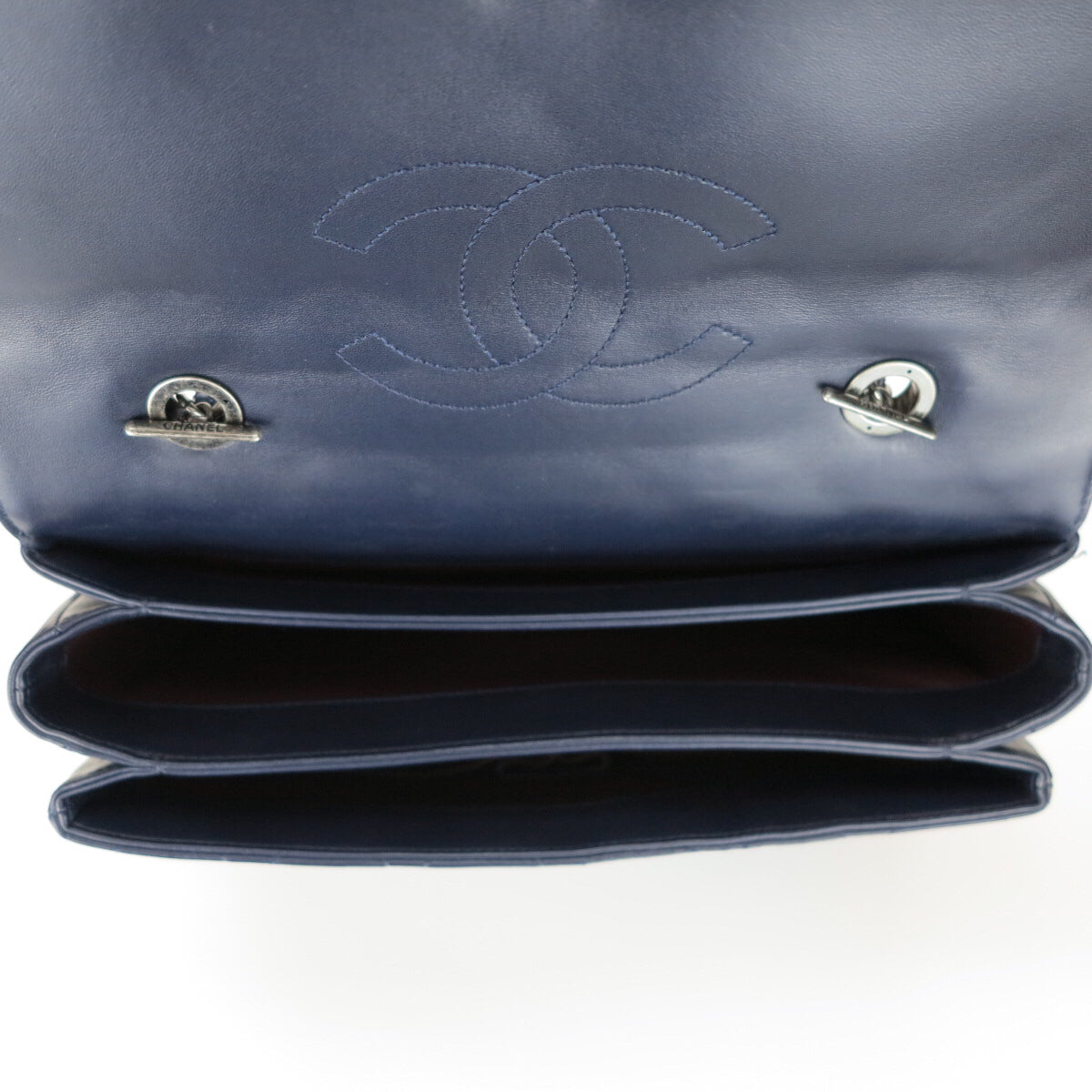 Large Trendy CC Handle Flap Bag in Navy Blue Lambskin