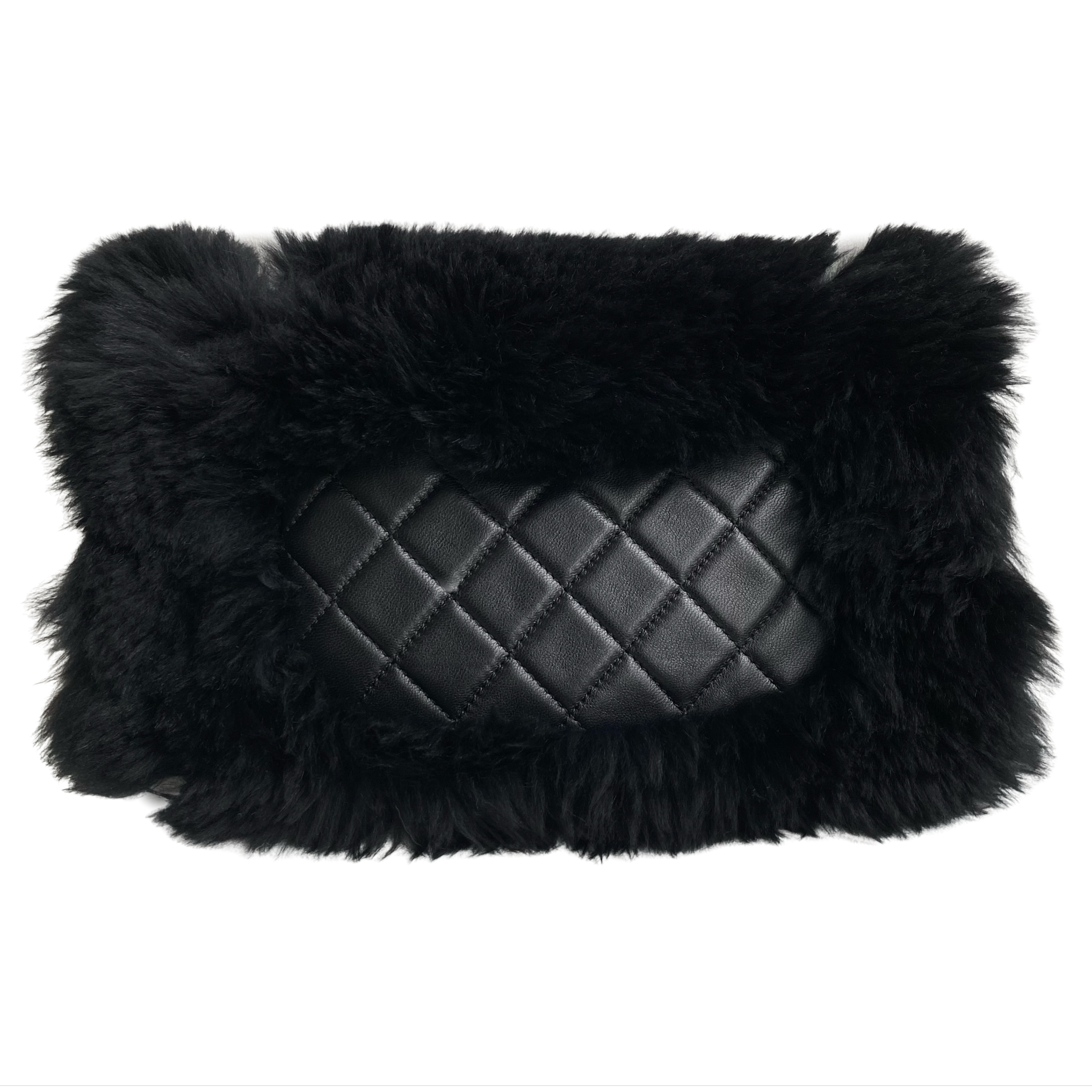 Black Orylag Rabbit Fur Medium Single Flap Bag