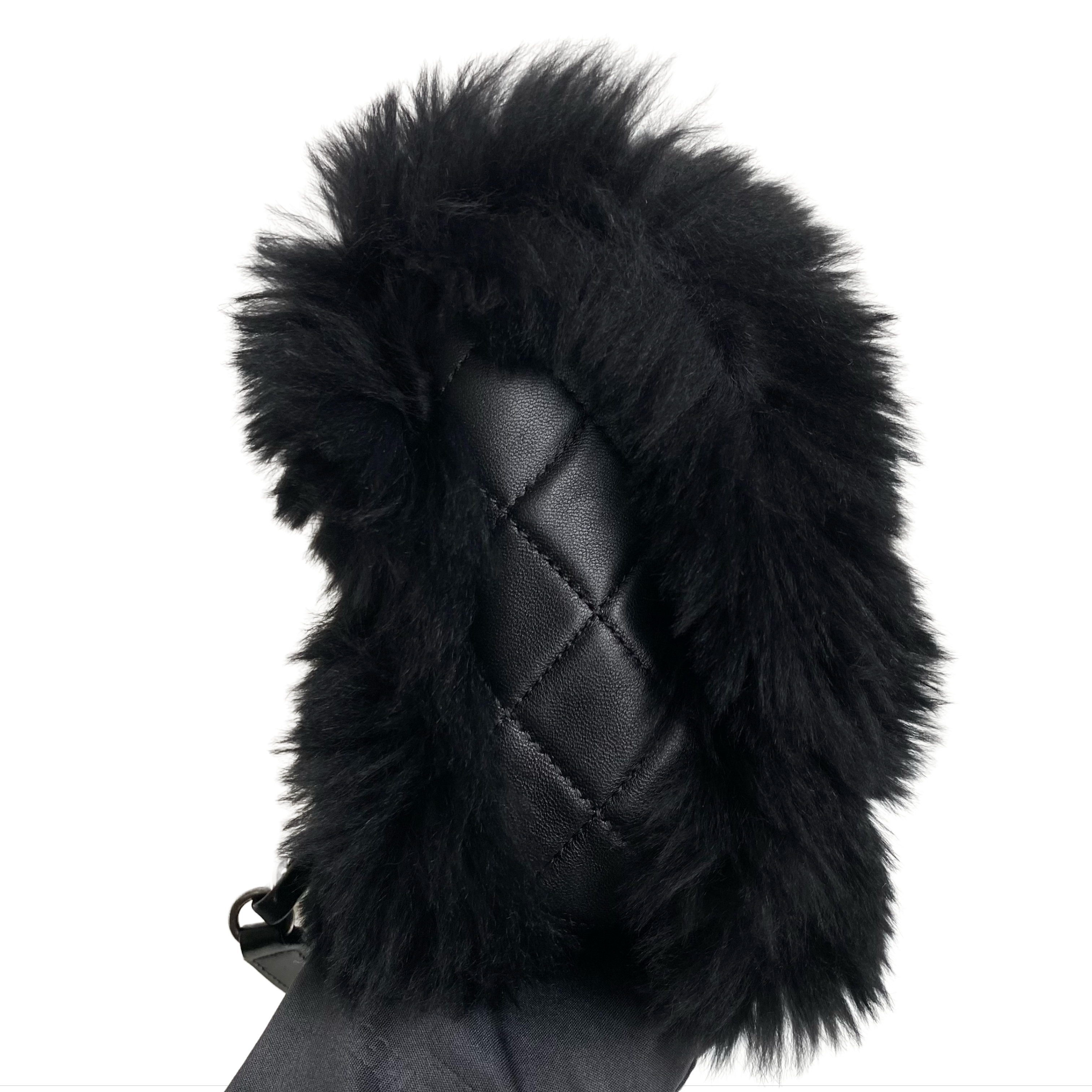 Black Orylag Rabbit Fur Medium Single Flap Bag