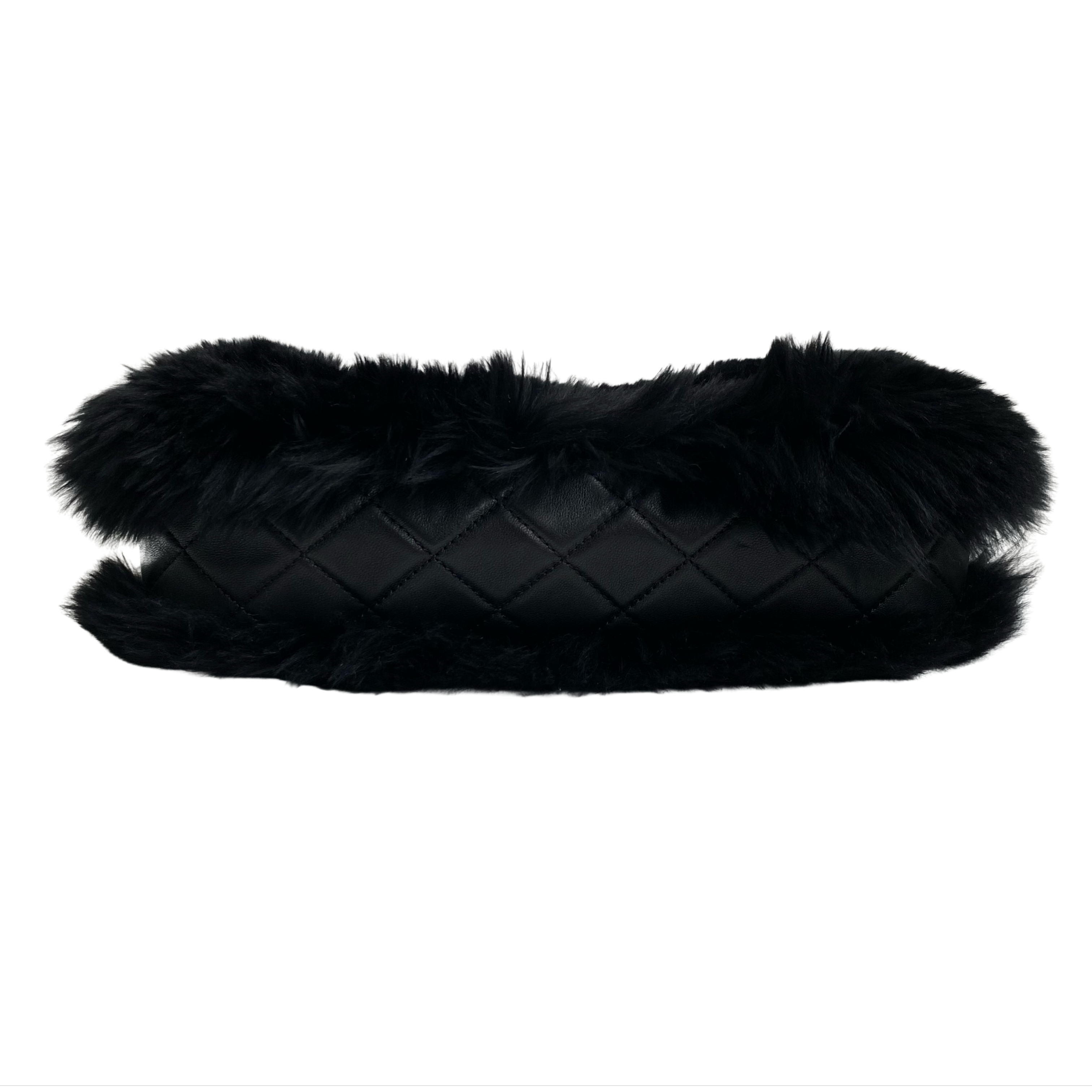 Black Orylag Rabbit Fur Medium Single Flap Bag