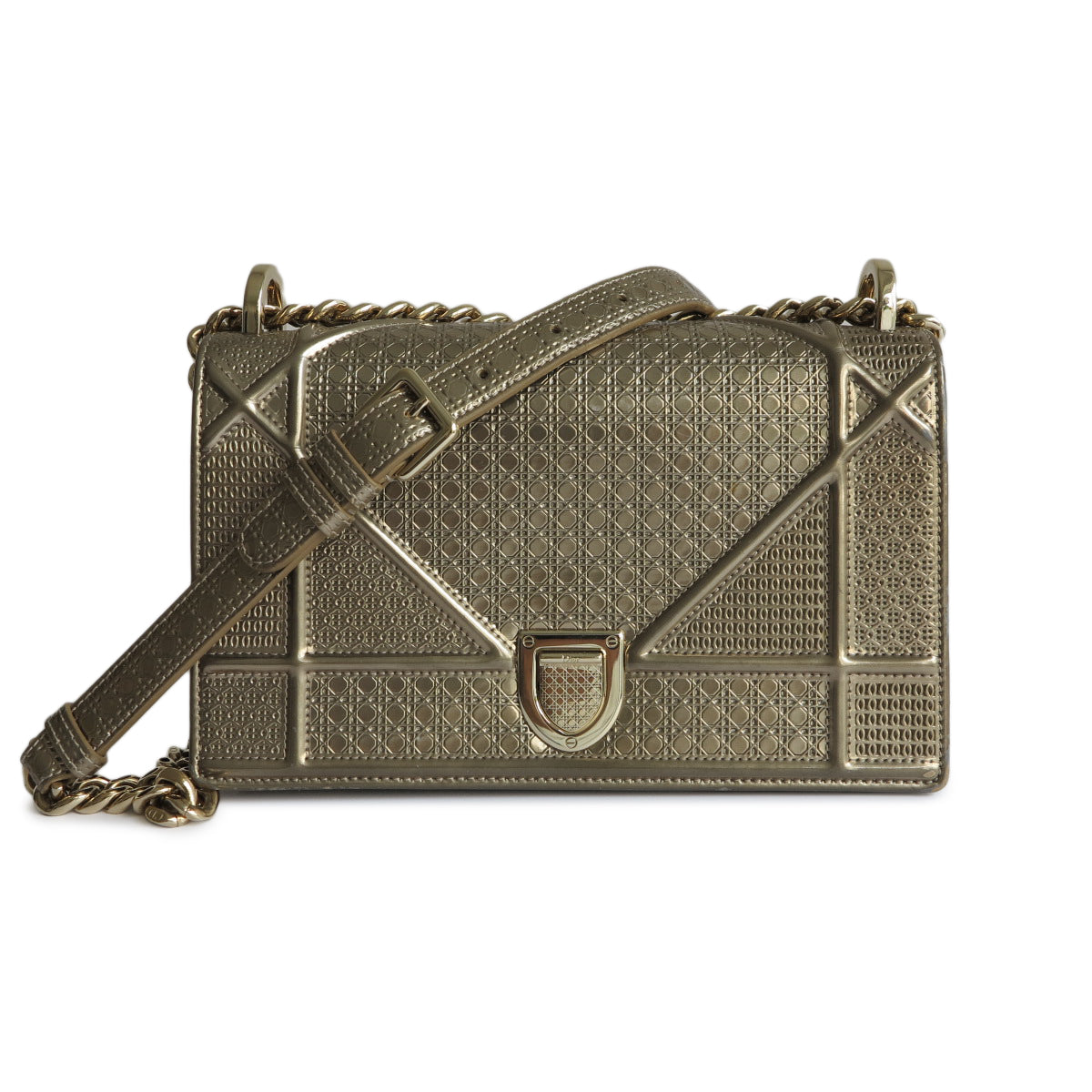 Small Diorama Bag in Gold Micro-Cannage Patent Leather
