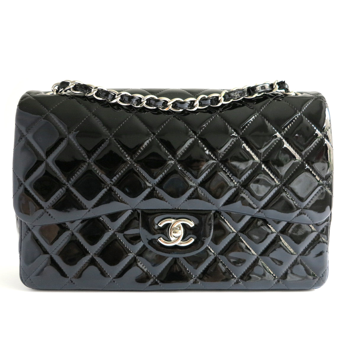 Jumbo Classic Double Flap Bag in Black Patent Leather