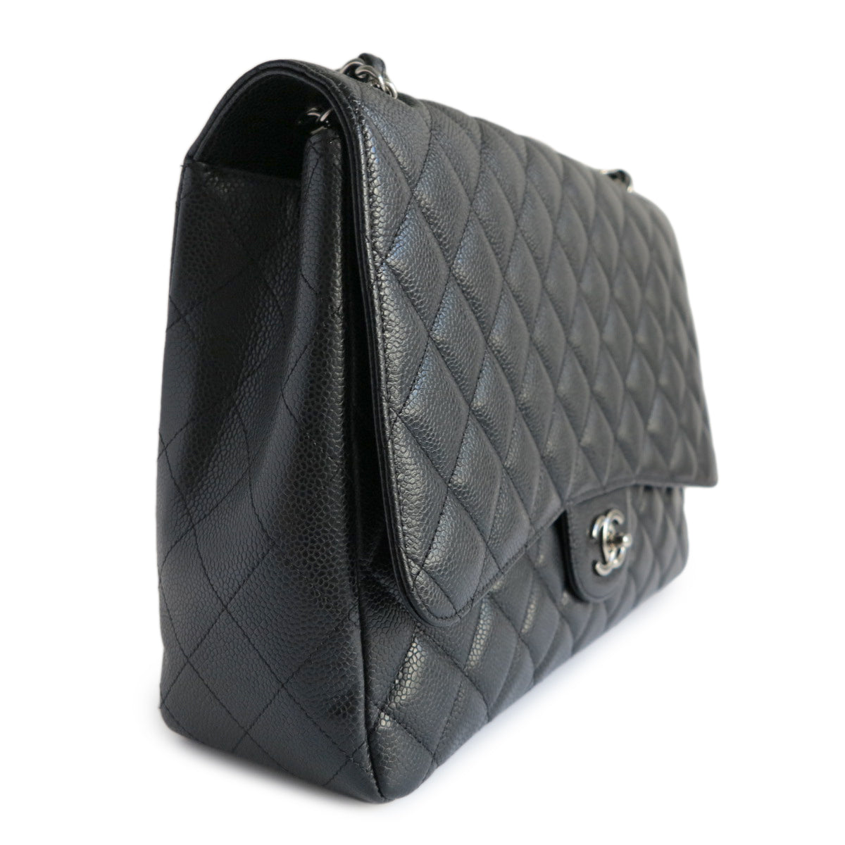 Maxi Jumbo Classic Single Flap Bag in Black Caviar