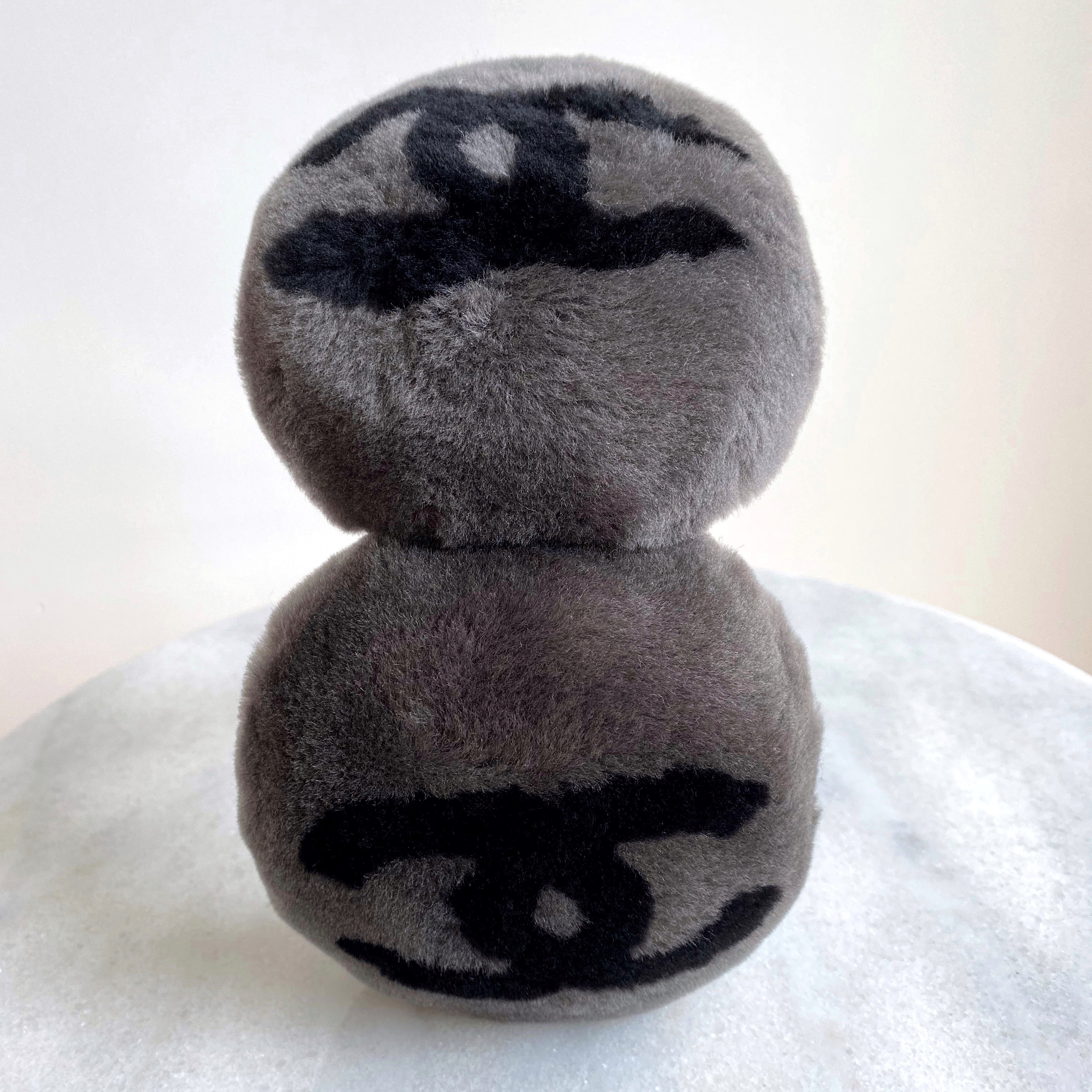 Oversized CC Foldable Earmuffs in Grey Black Shearling