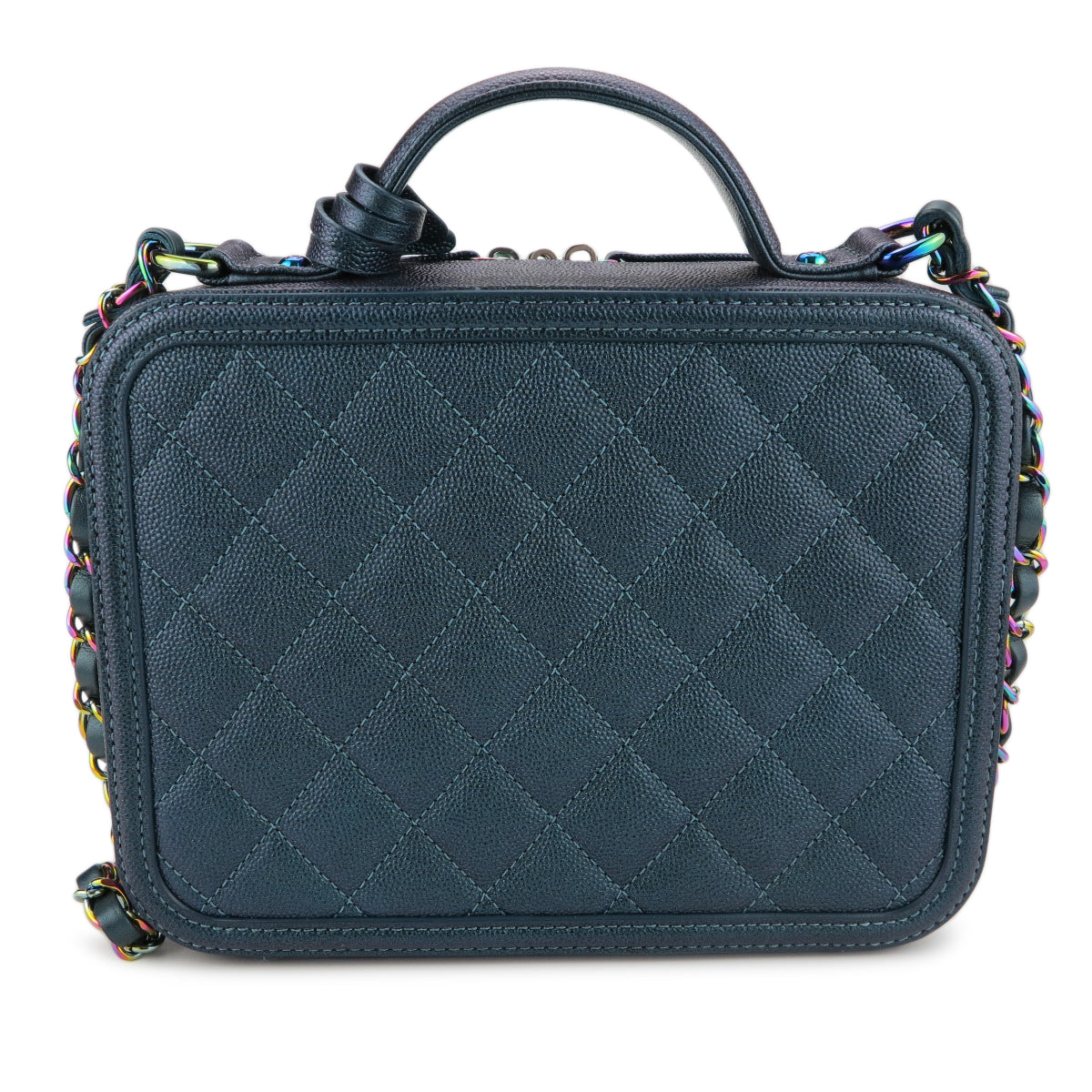 Medium CC Filigree Vanity Case in Dark Turquoise Caviar