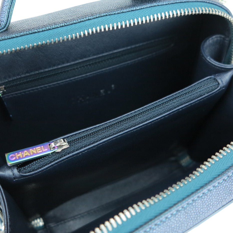 Medium CC Filigree Vanity Case in Dark Turquoise Caviar