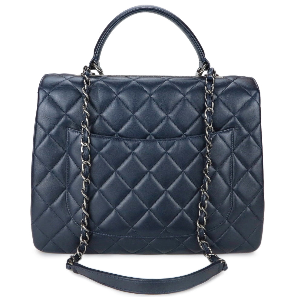 Large Trendy CC Handle Flap Bag in Navy Blue Lambskin