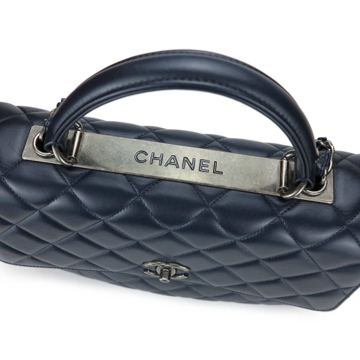 Large Trendy CC Handle Flap Bag in Navy Blue Lambskin