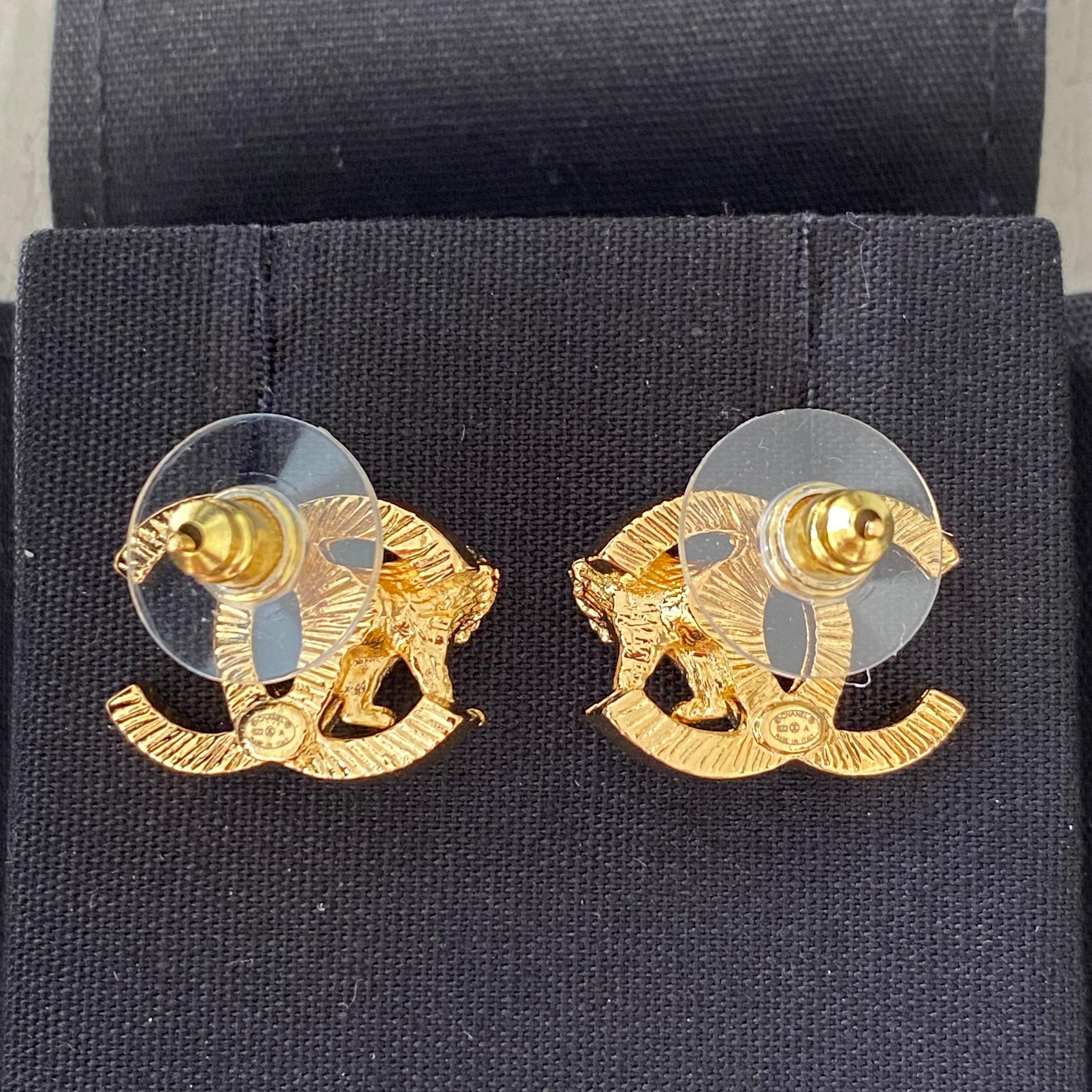 22A Lion Gold CC Logo Stud Earrings