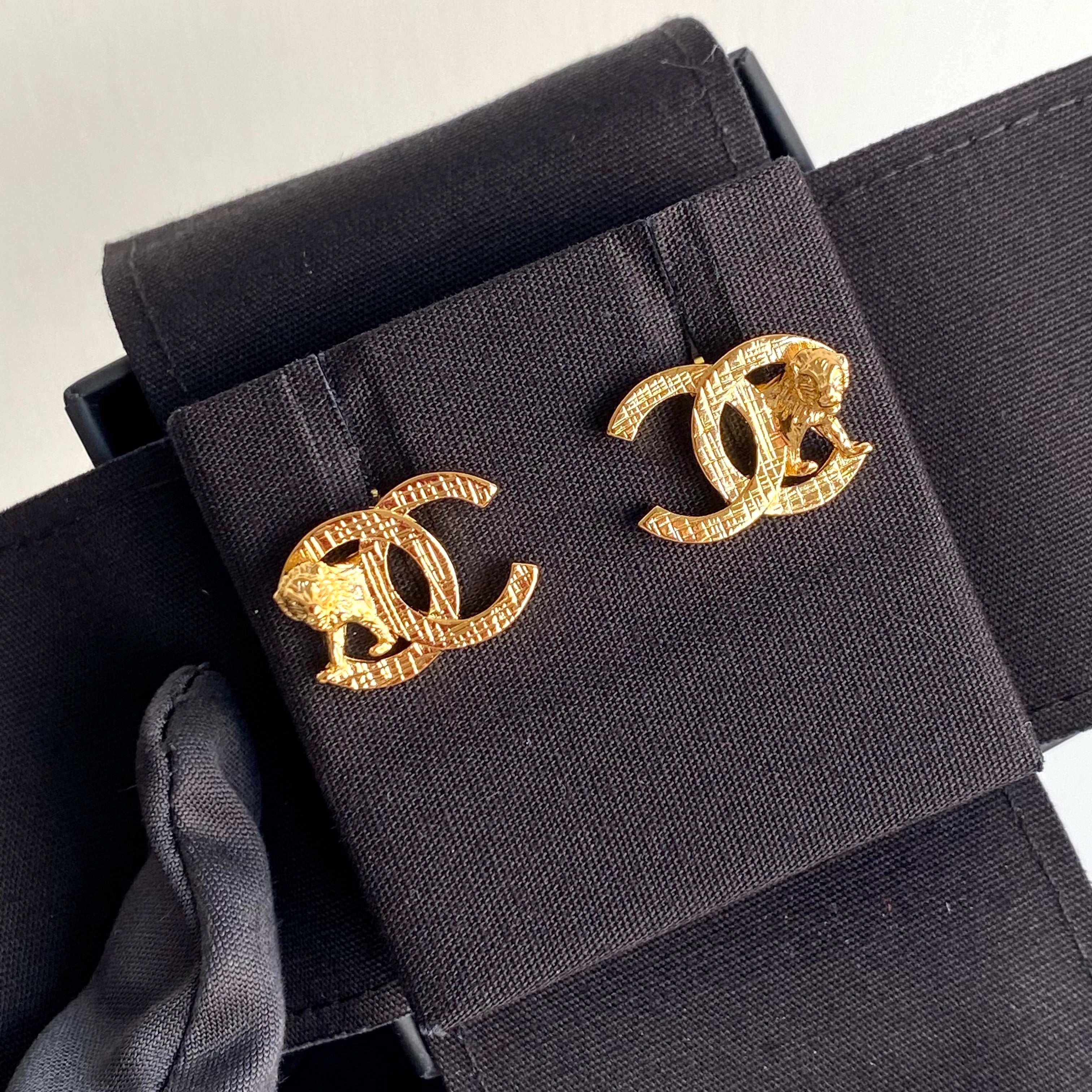 22A Lion Gold CC Logo Stud Earrings