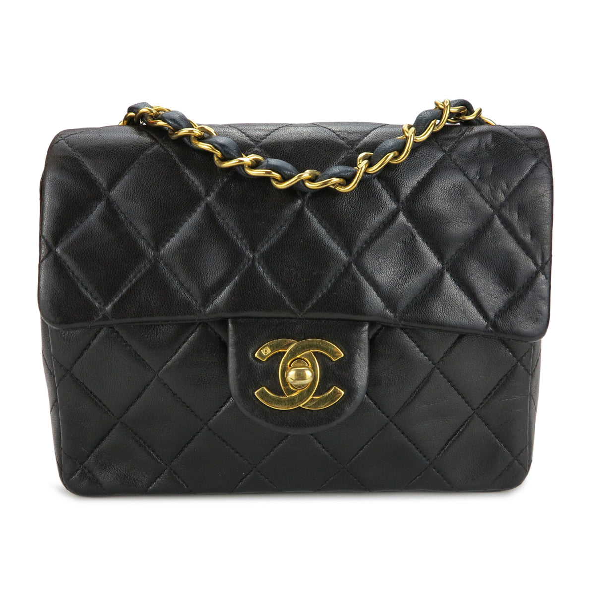 Vintage Classic Mini Square Flap Bag in Black Lambskin