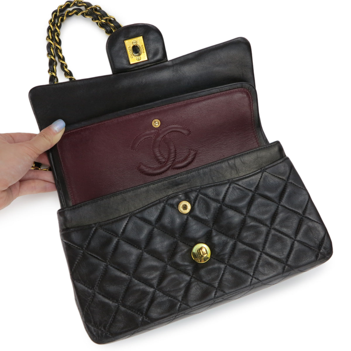 Small Vintage Classic Double Flap Bag in Black Lambskin