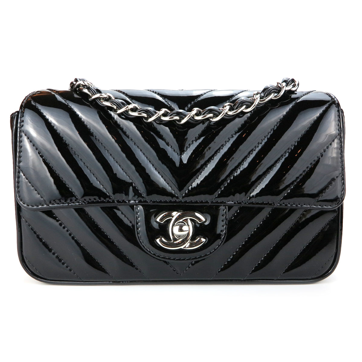 Mini Rectangular Flap Bag in Black Patent