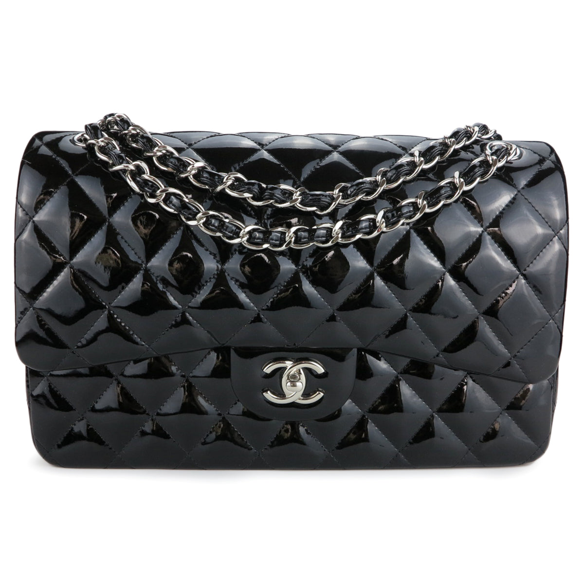 Jumbo Classic Double Flap Bag in Black Patent Leather