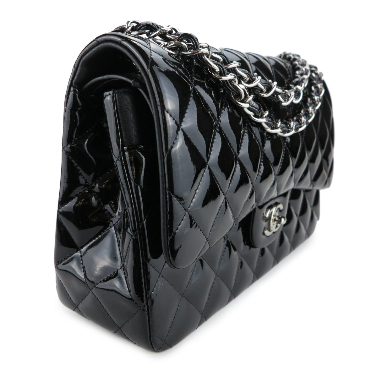 Jumbo Classic Double Flap Bag in Black Patent Leather