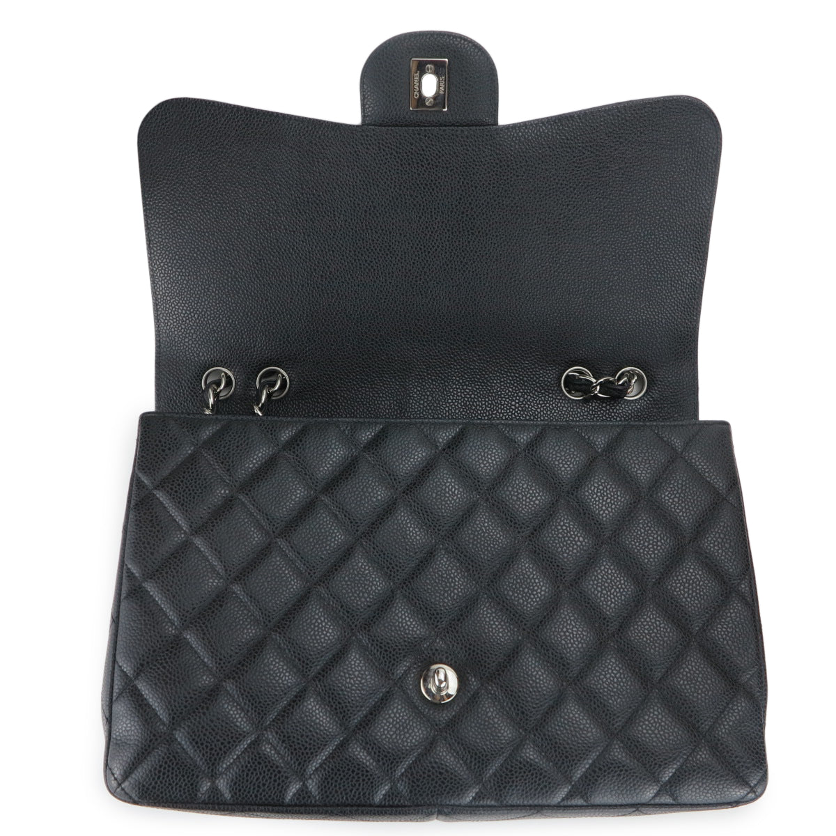 Jumbo Classic Single Flap Bag in Black Caviar