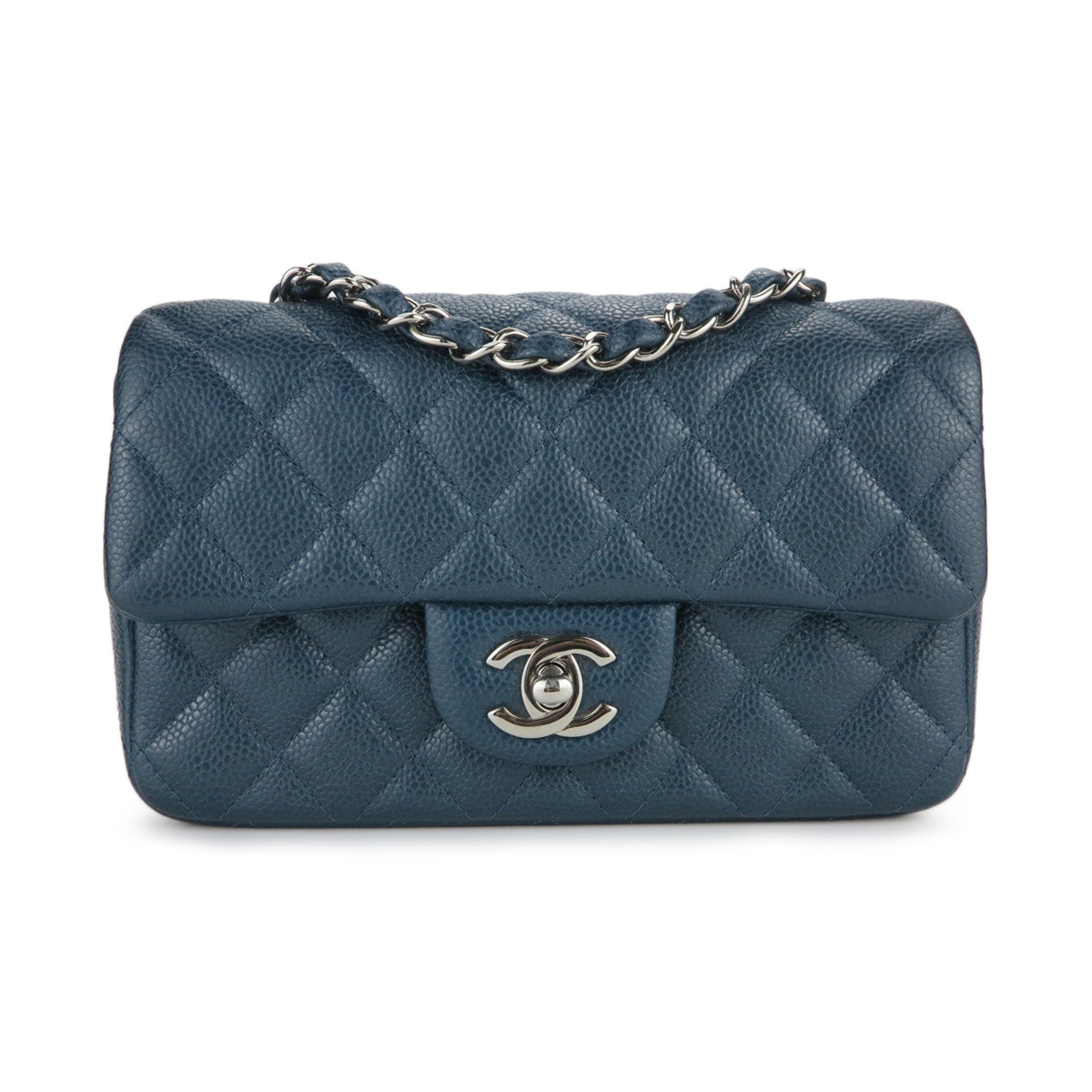 Mini Rectangular Flap Bag in Pearly Blue Caviar