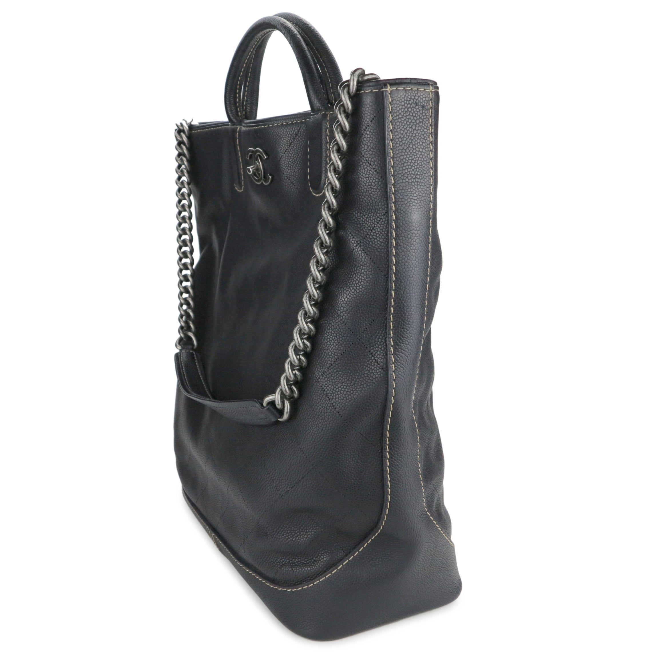 Large Vertical Shopper Tote in Dark Grey Caviar