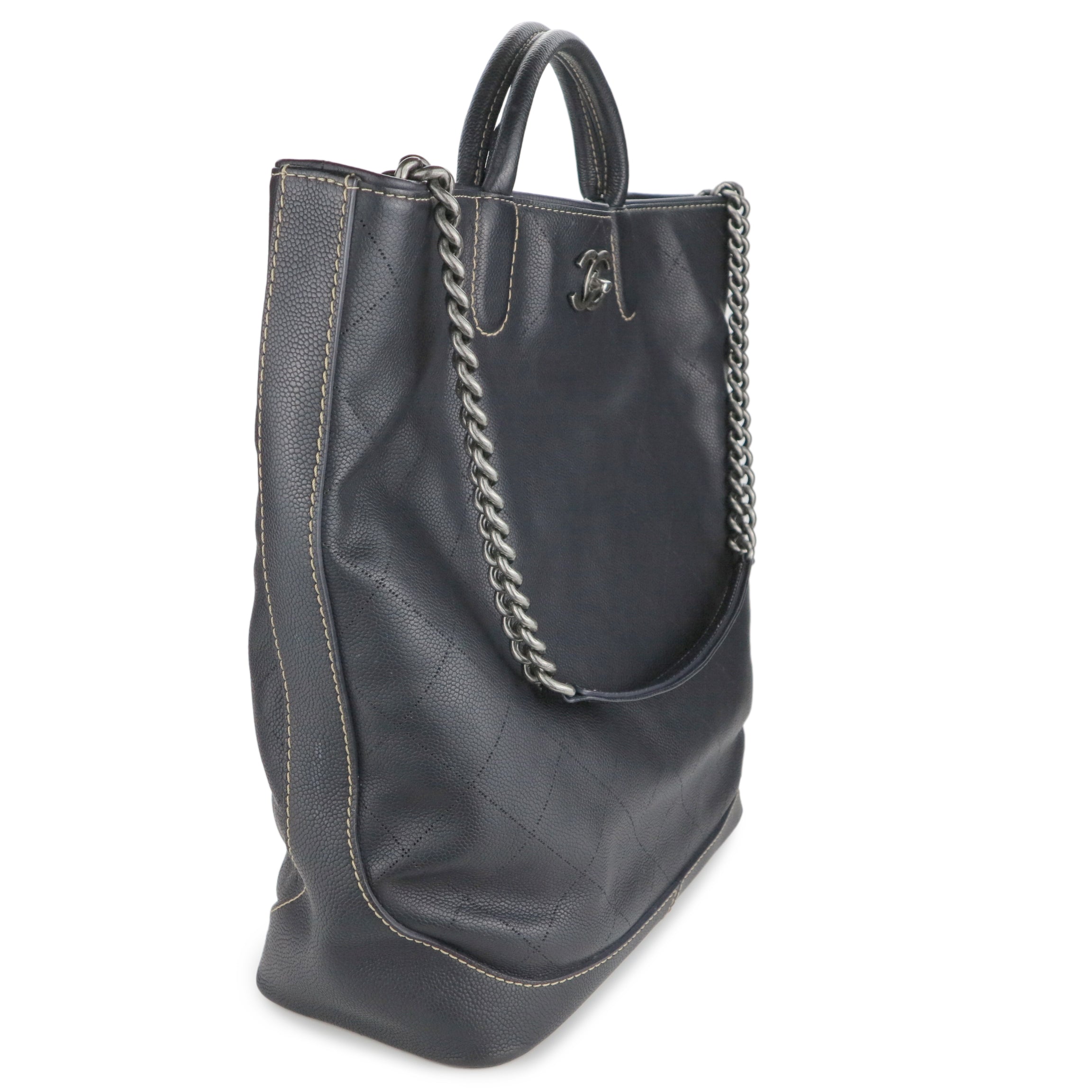 Large Vertical Shopper Tote in Dark Grey Caviar