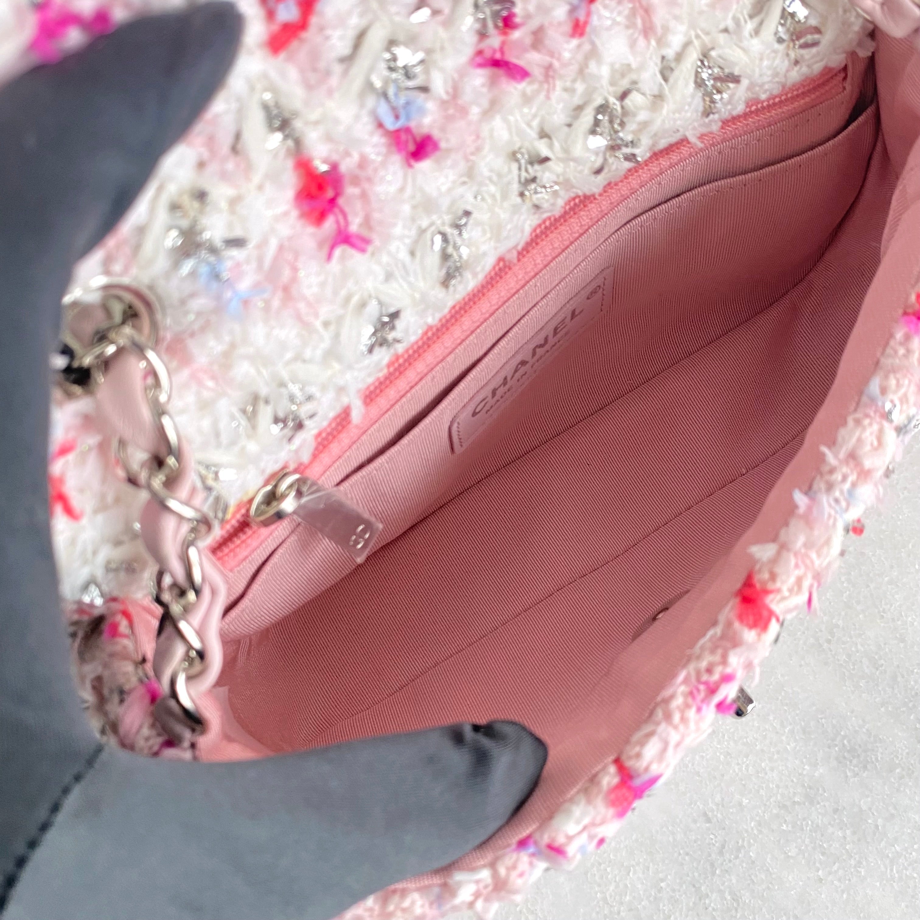 18S Pink Glitter Tweed Mini Flap Bag