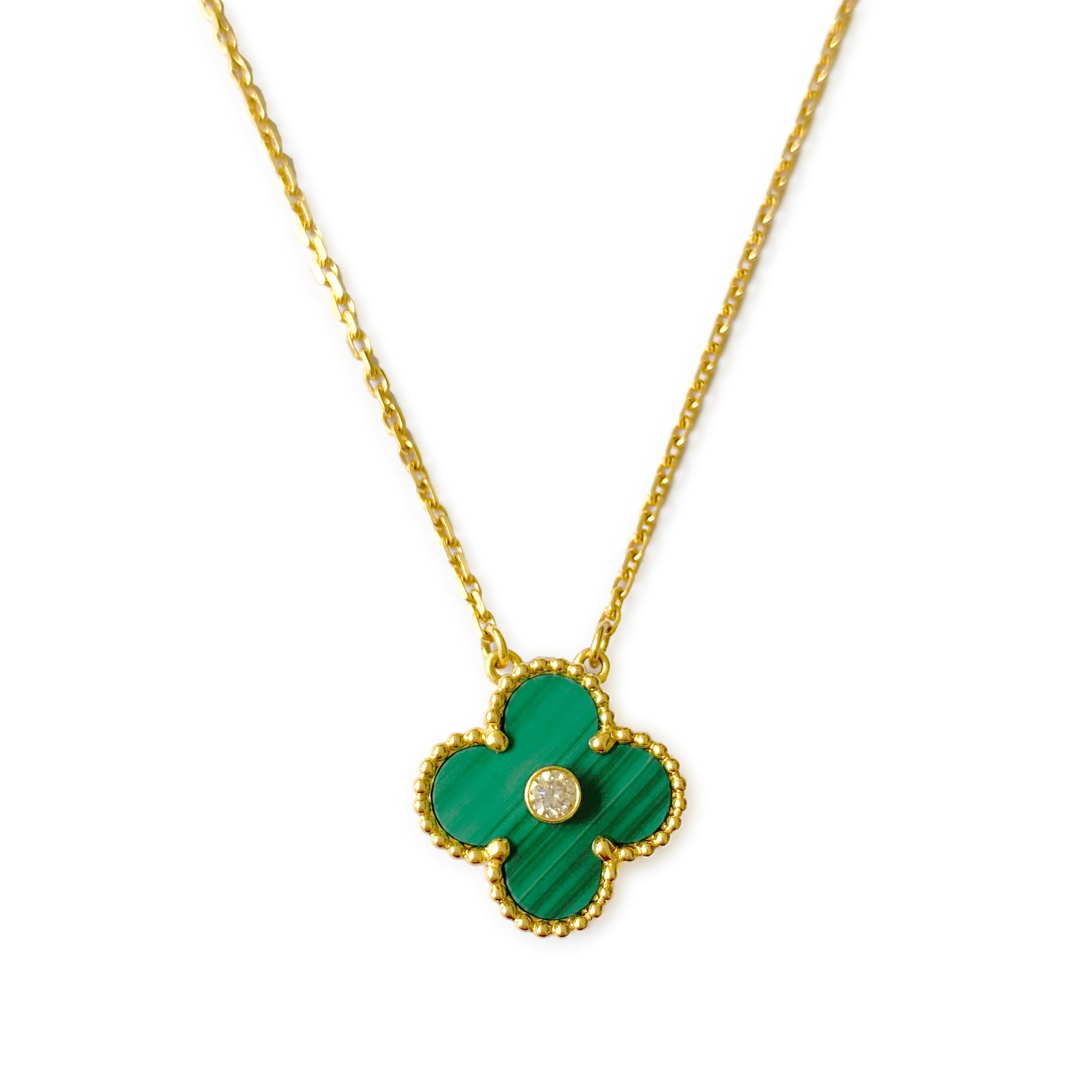 Vintage Alhambra 2013 Holiday Diamond Pendant Necklace in Malachite 18k Yellow Gold