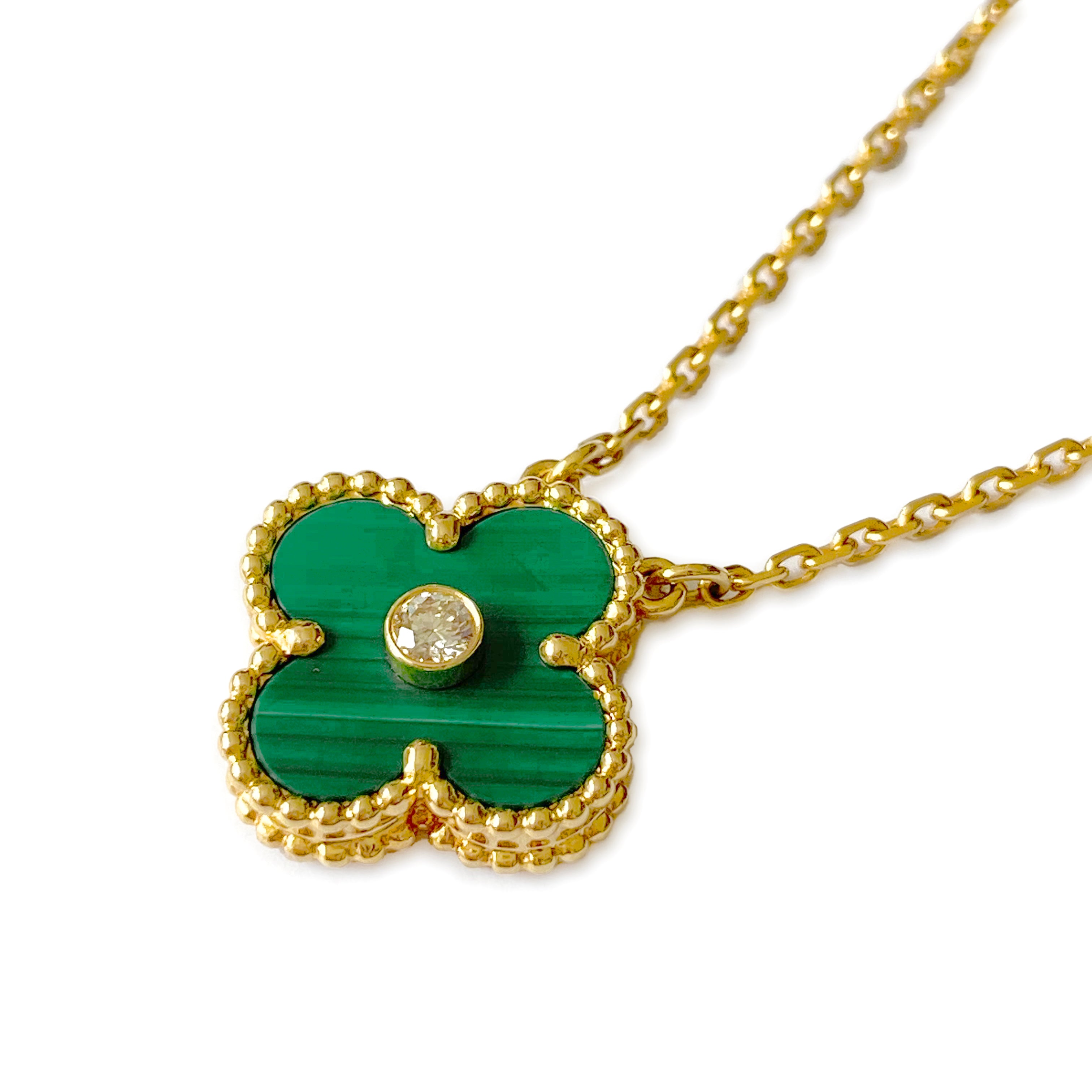 Vintage Alhambra 2013 Holiday Diamond Pendant Necklace in Malachite 18k Yellow Gold