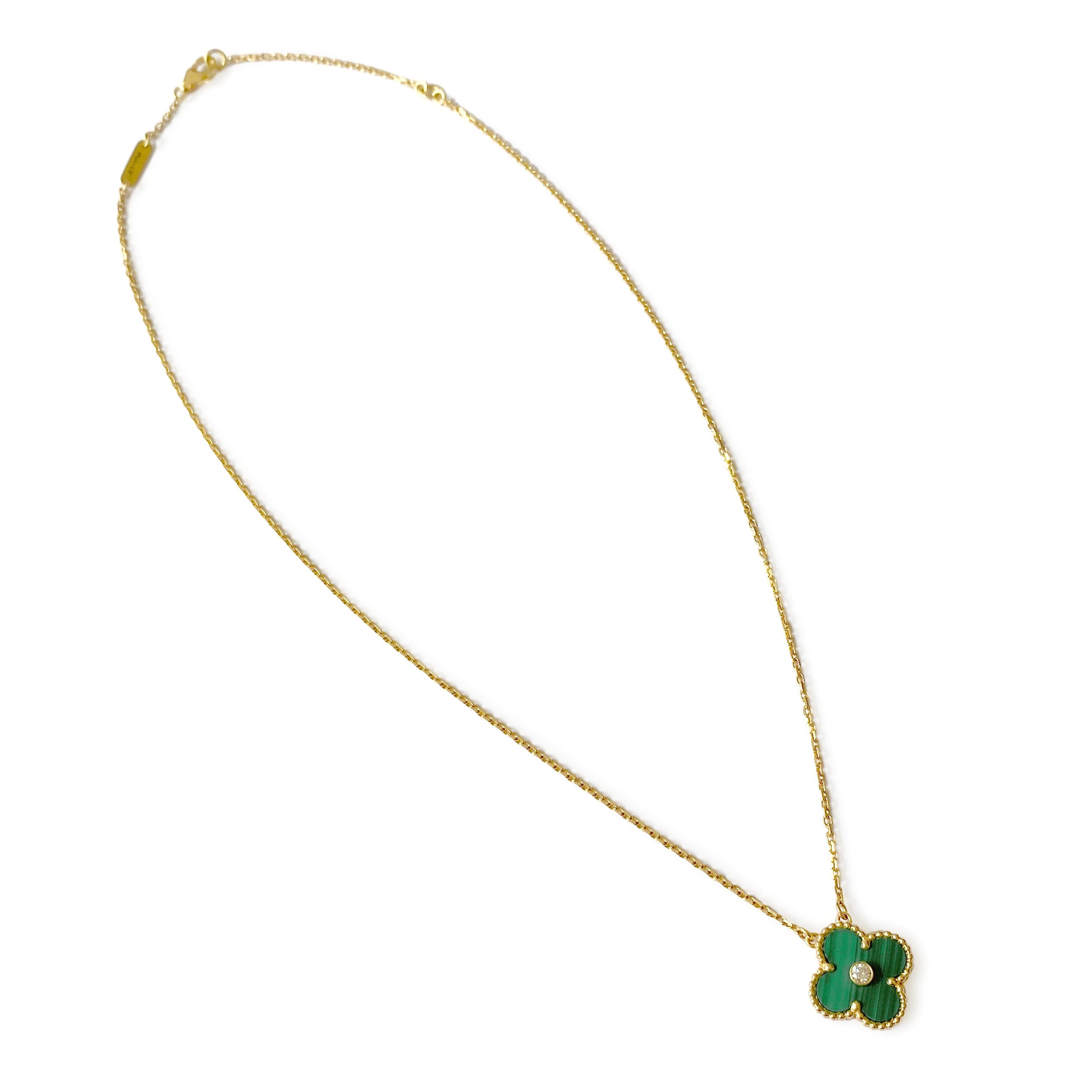 Vintage Alhambra 2013 Holiday Diamond Pendant Necklace in Malachite 18k Yellow Gold