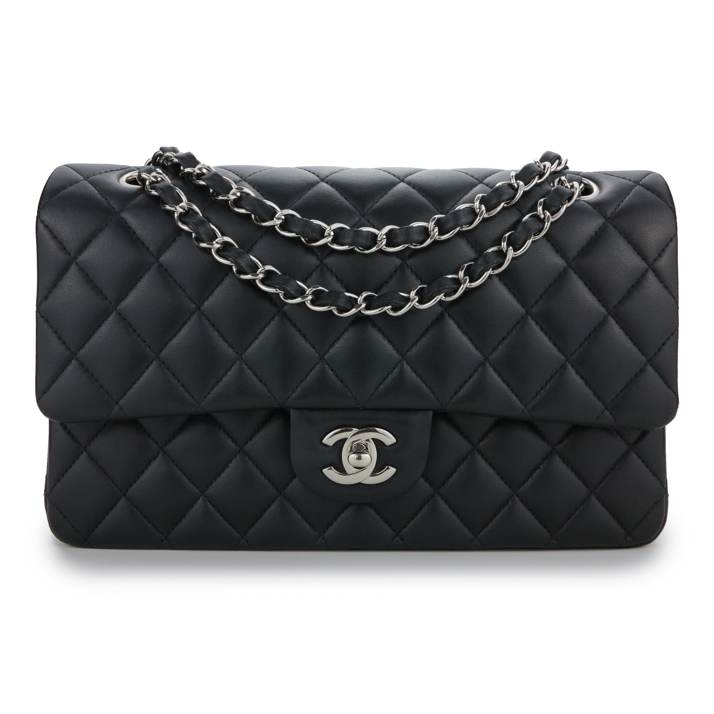 Medium Classic Double Flap Bag in Black Lambskin