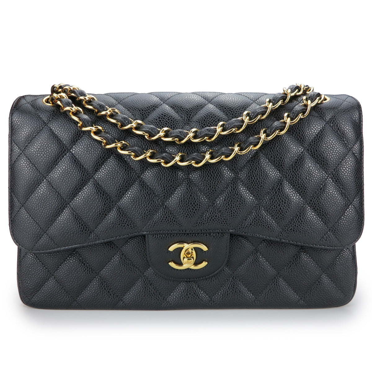 Jumbo Classic Double Flap Bag in Black Caviar