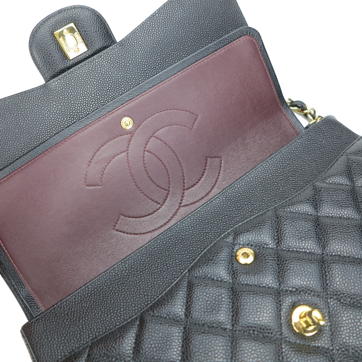 Jumbo Classic Double Flap Bag in Black Caviar