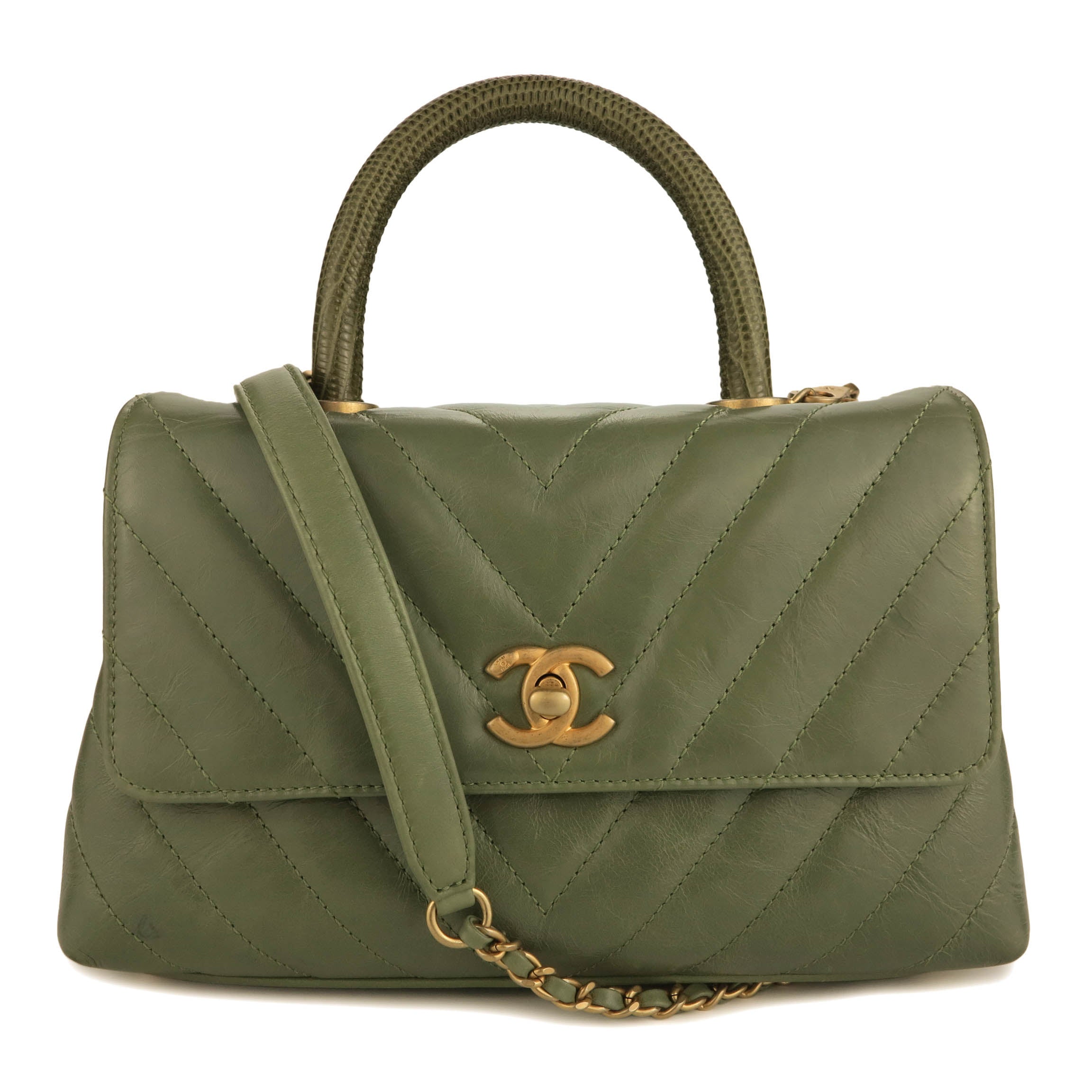 Mini Coco Handle Bag with Lizard Handle in Khaki Green