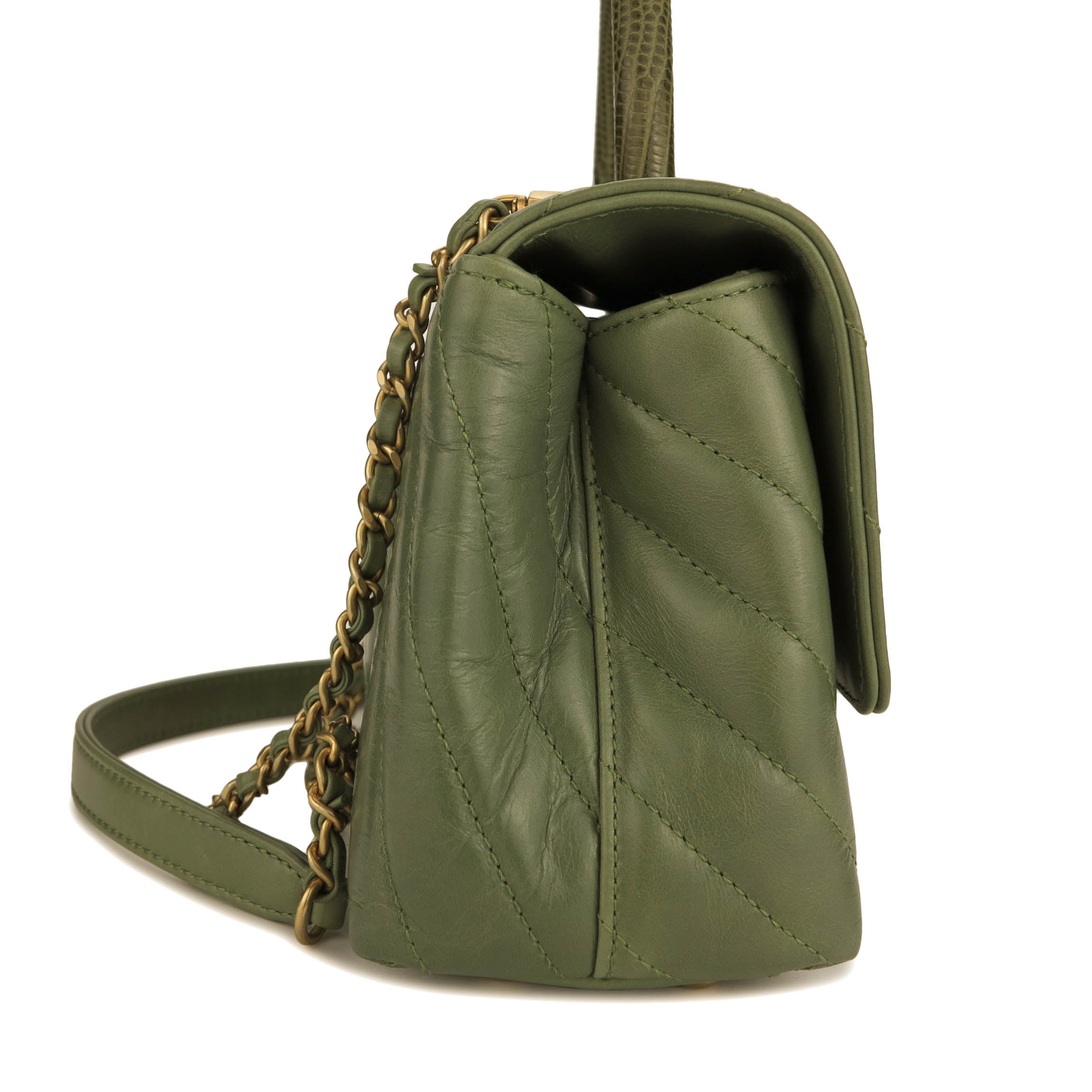 Mini Coco Handle Bag with Lizard Handle in Khaki Green