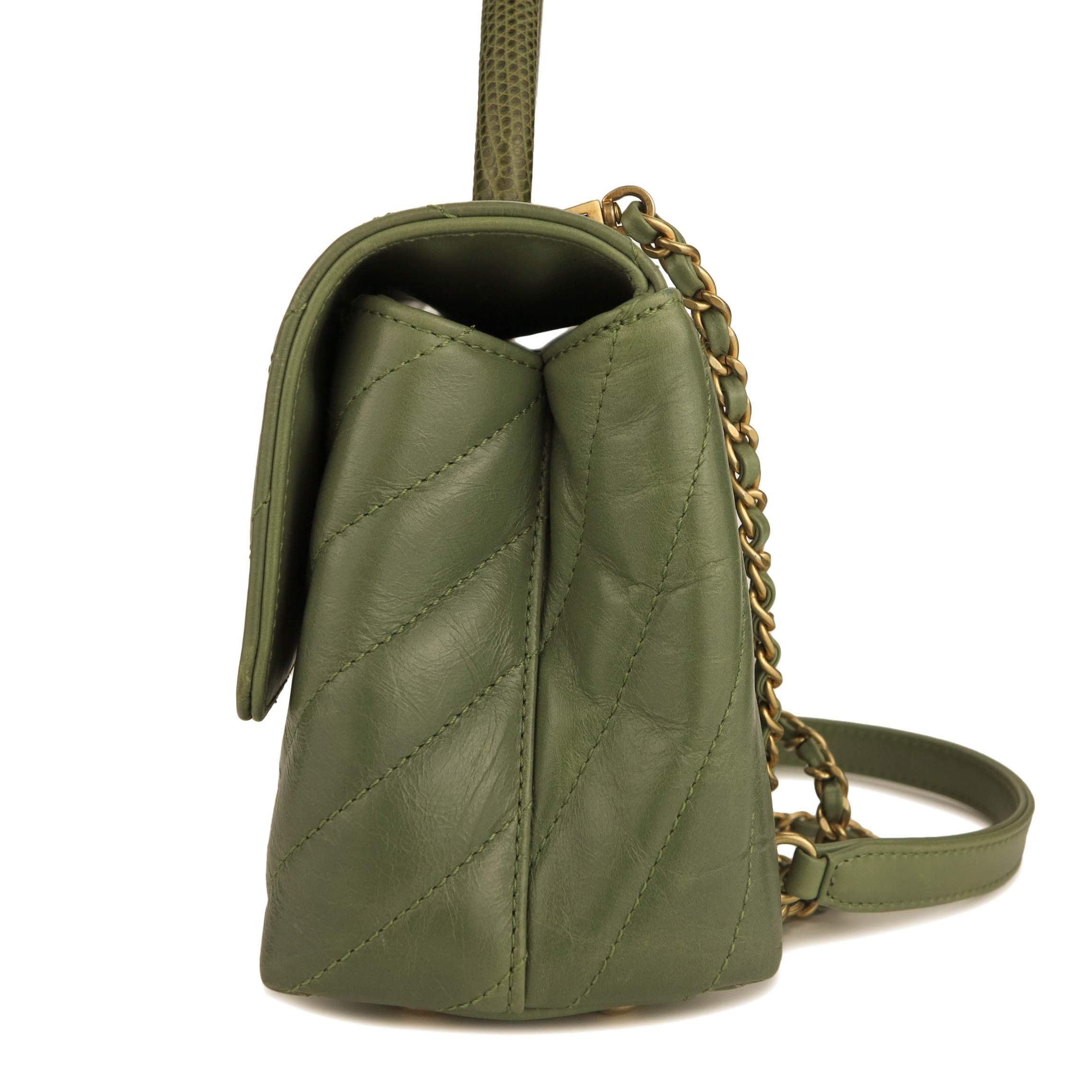 Mini Coco Handle Bag with Lizard Handle in Khaki Green