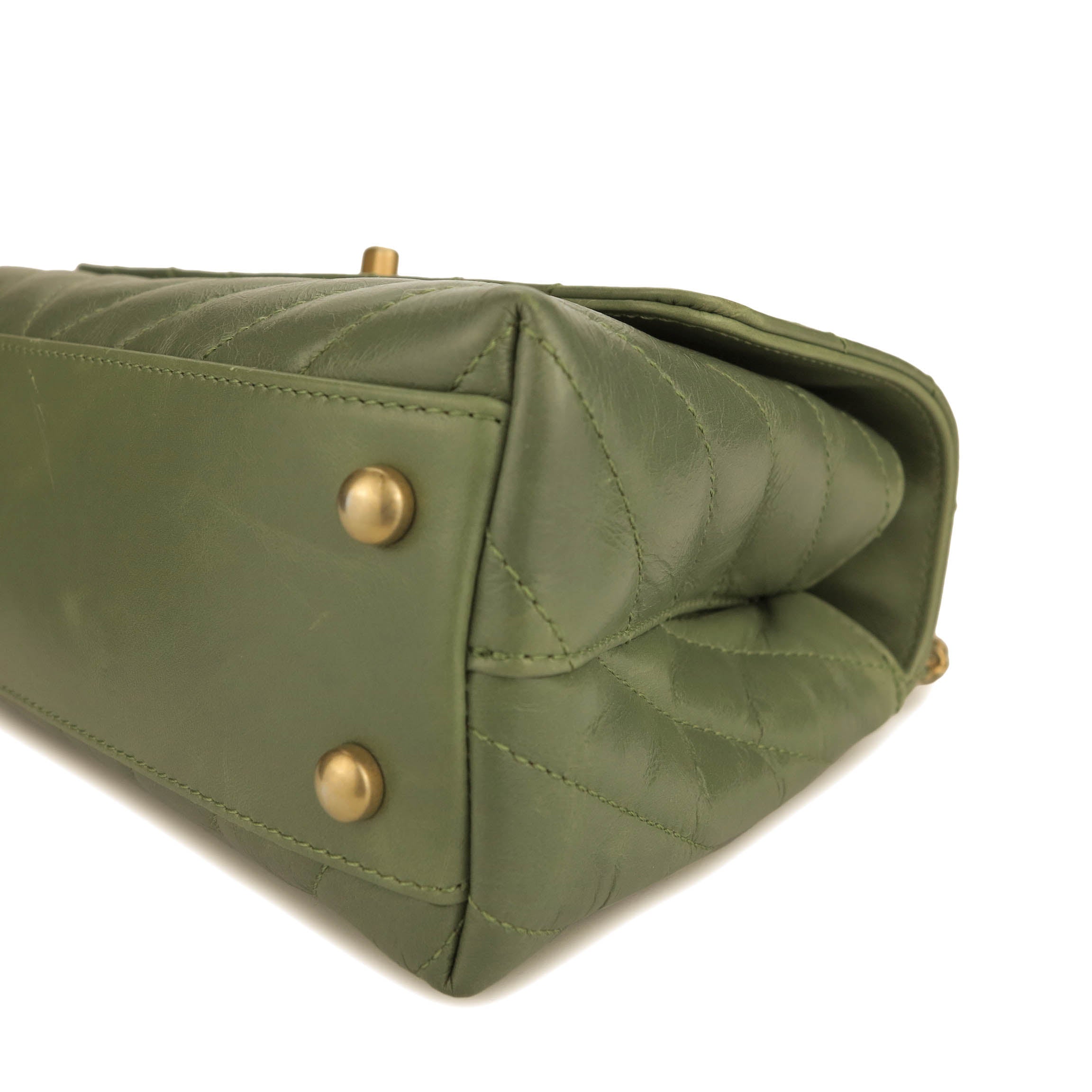 Mini Coco Handle Bag with Lizard Handle in Khaki Green