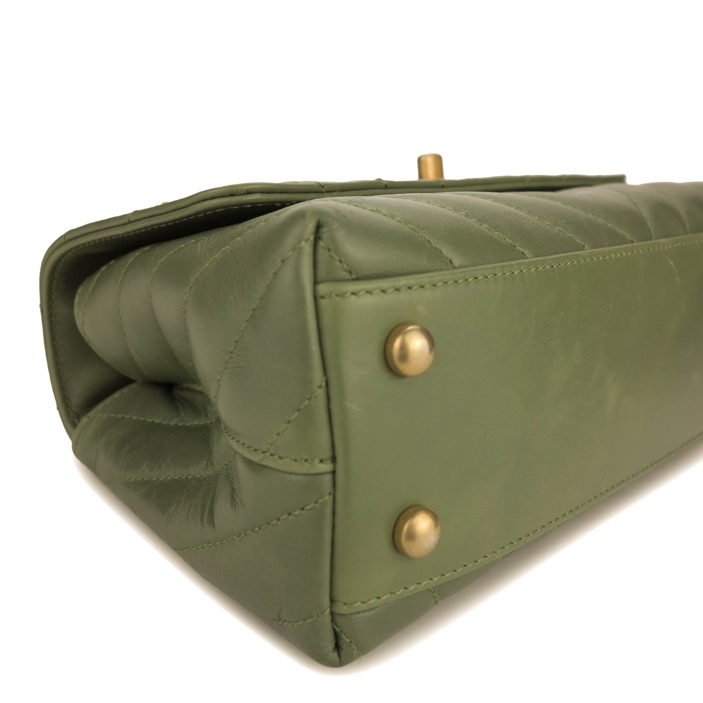 Mini Coco Handle Bag with Lizard Handle in Khaki Green