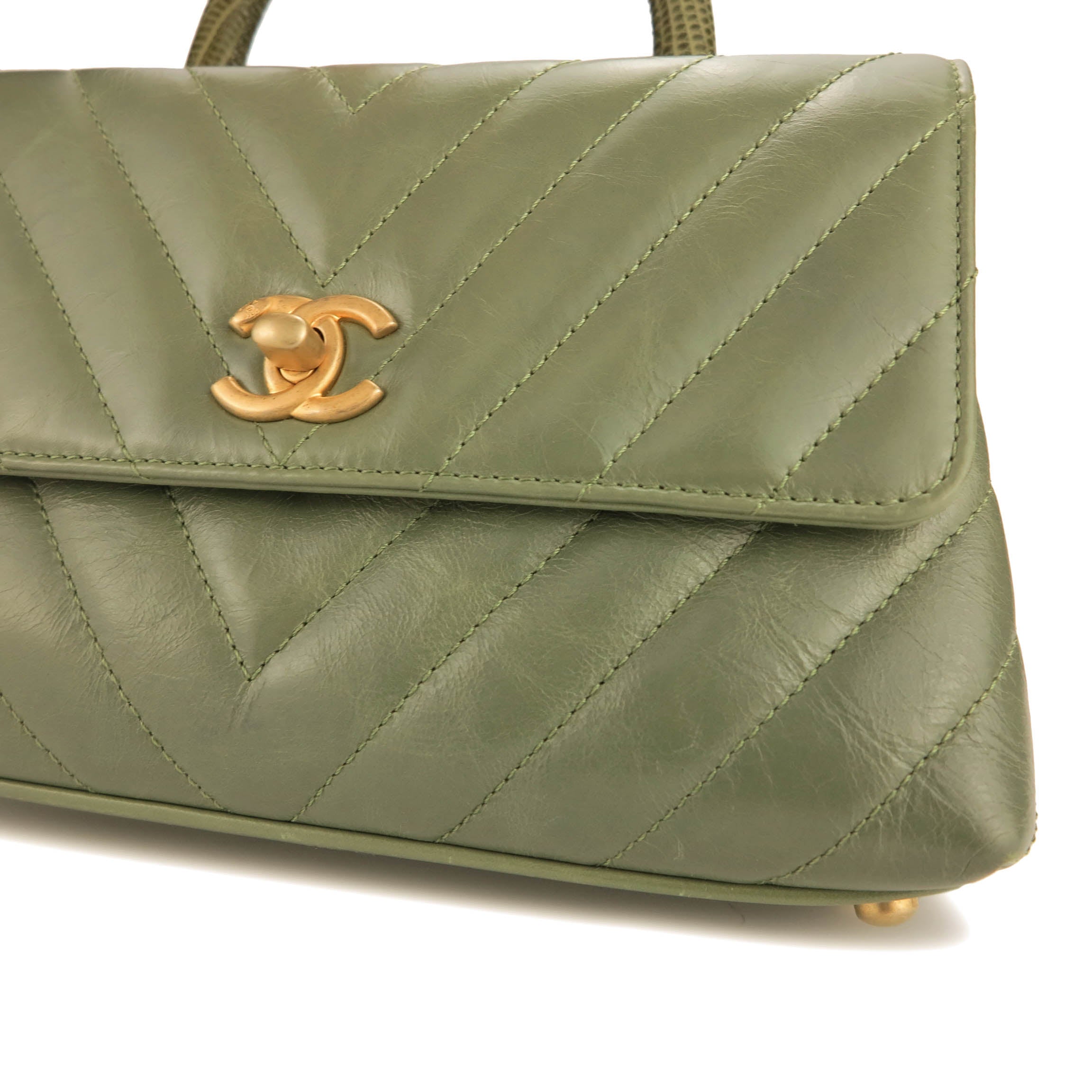 Mini Coco Handle Bag with Lizard Handle in Khaki Green