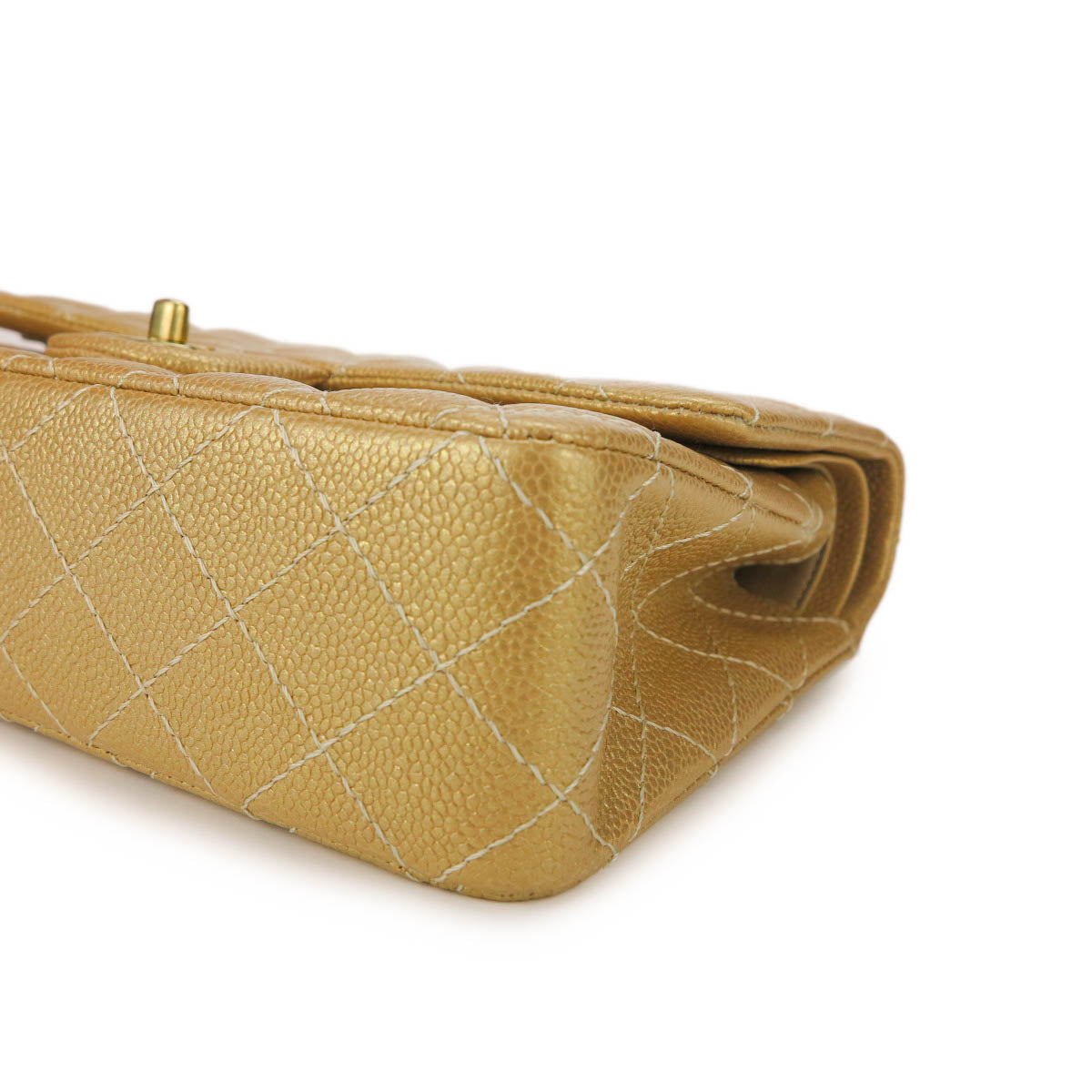 Medium Classic Double Flap Bag in Pearly Gold Caviar