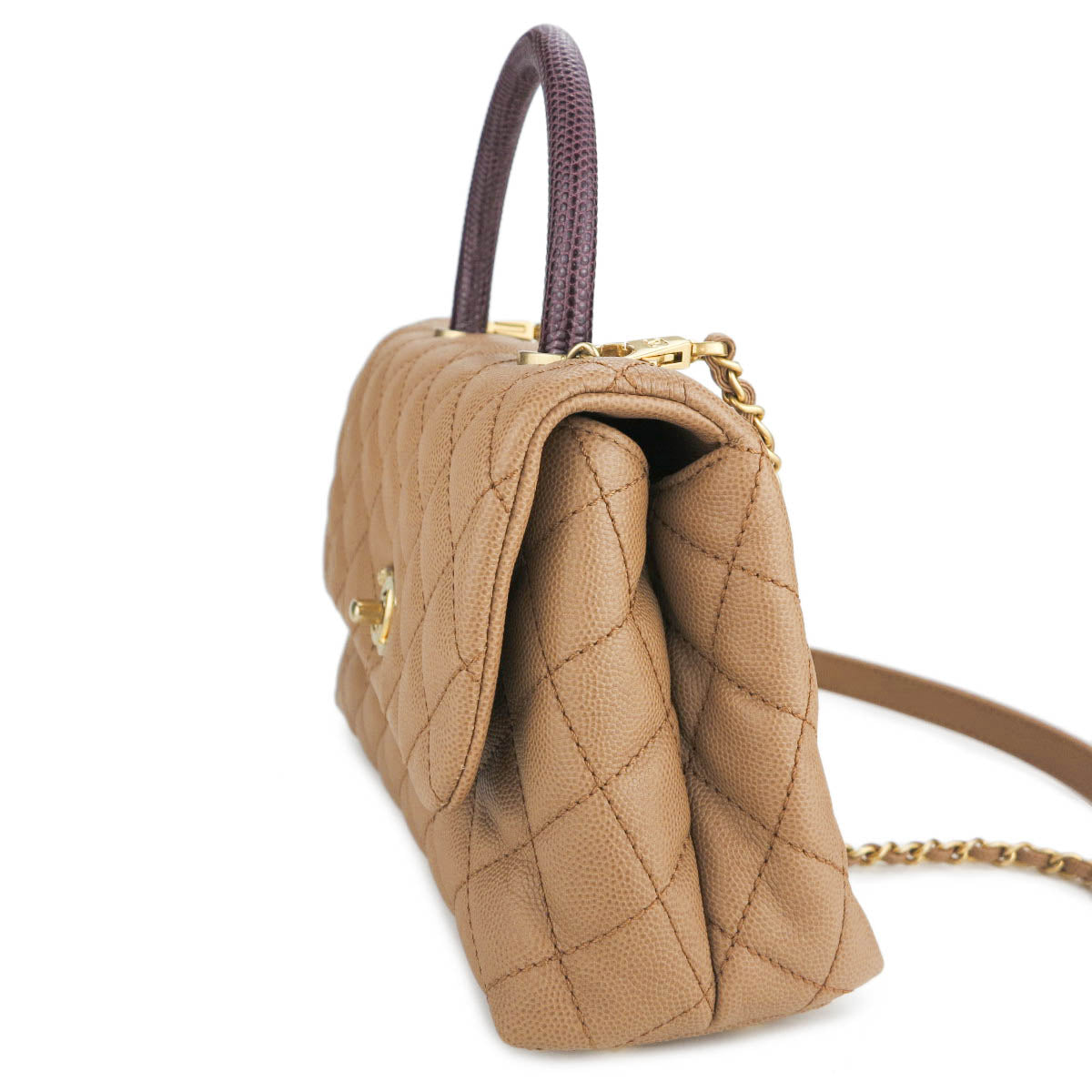 Mini Coco Handle Bag with Lizard Handle in Caramel Caviar