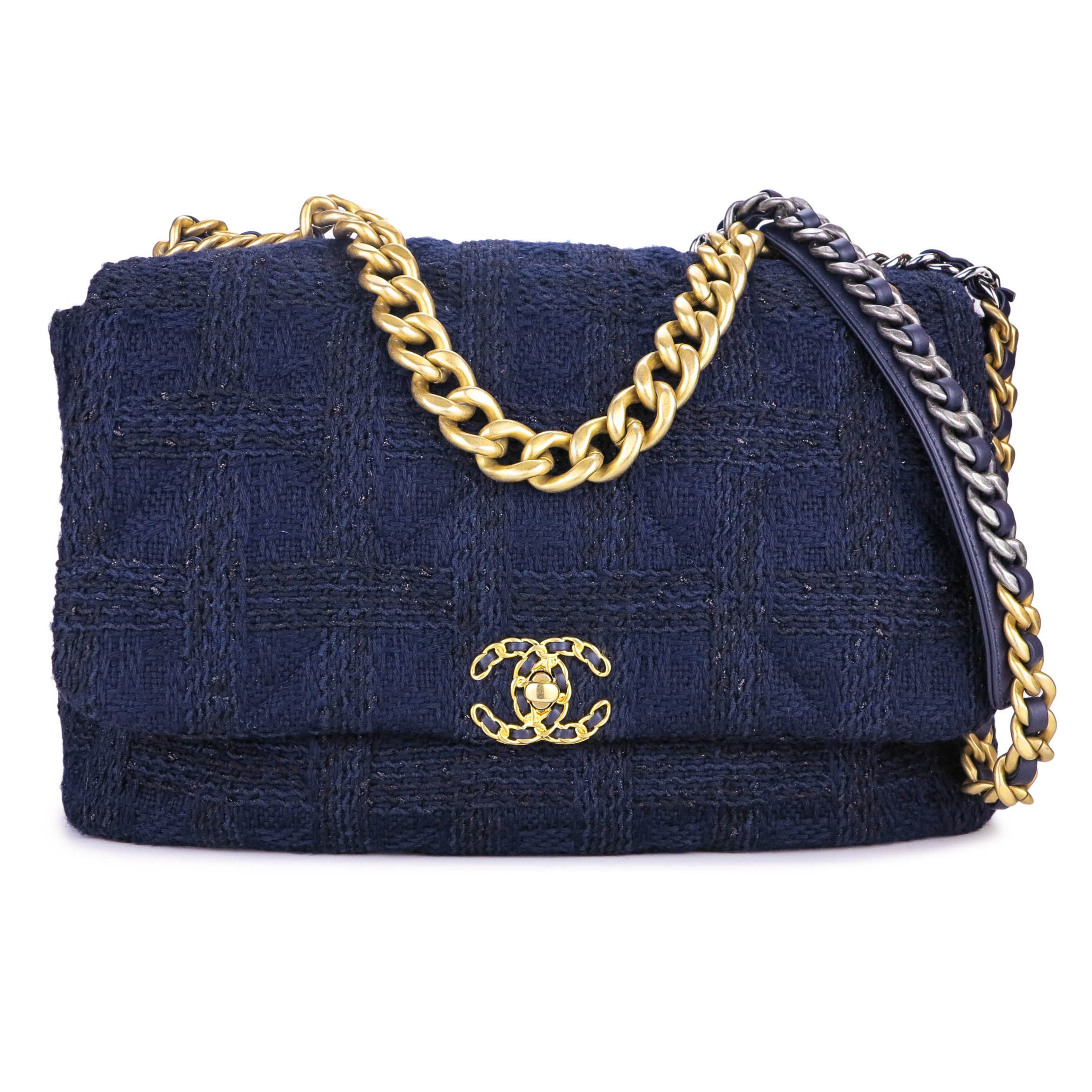 Chanel 19 Maxi Flap Bag in Navy Black Tweed