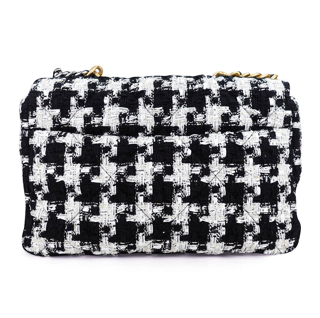 CHANEL 19 Medium Flap Bag in Black And White Ribbon Houndstooth Tweed