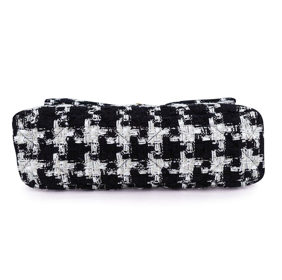 CHANEL 19 Medium Flap Bag in Black And White Ribbon Houndstooth Tweed