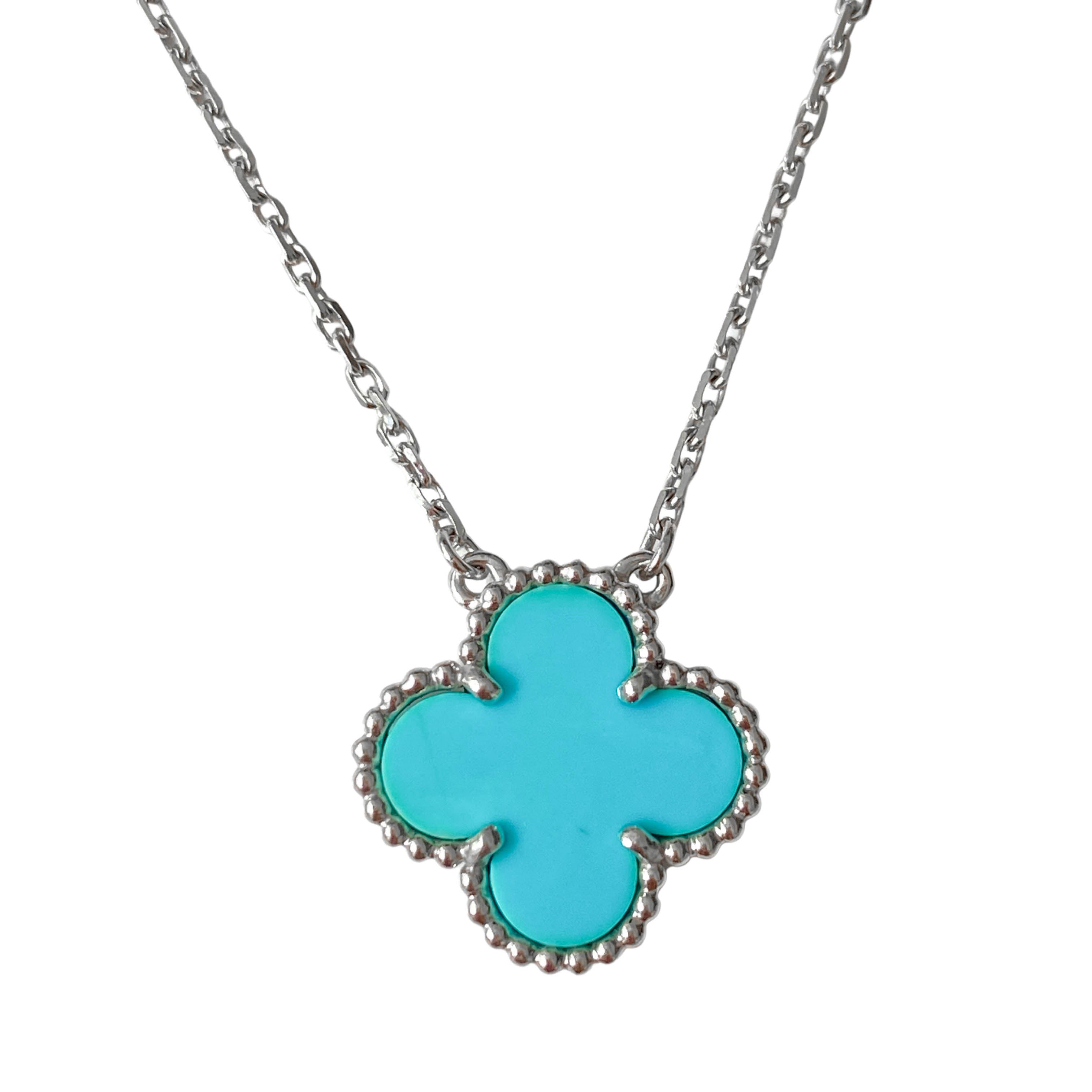 Vintage Alhambra Pendant Necklace in 18k White Gold Turquoise