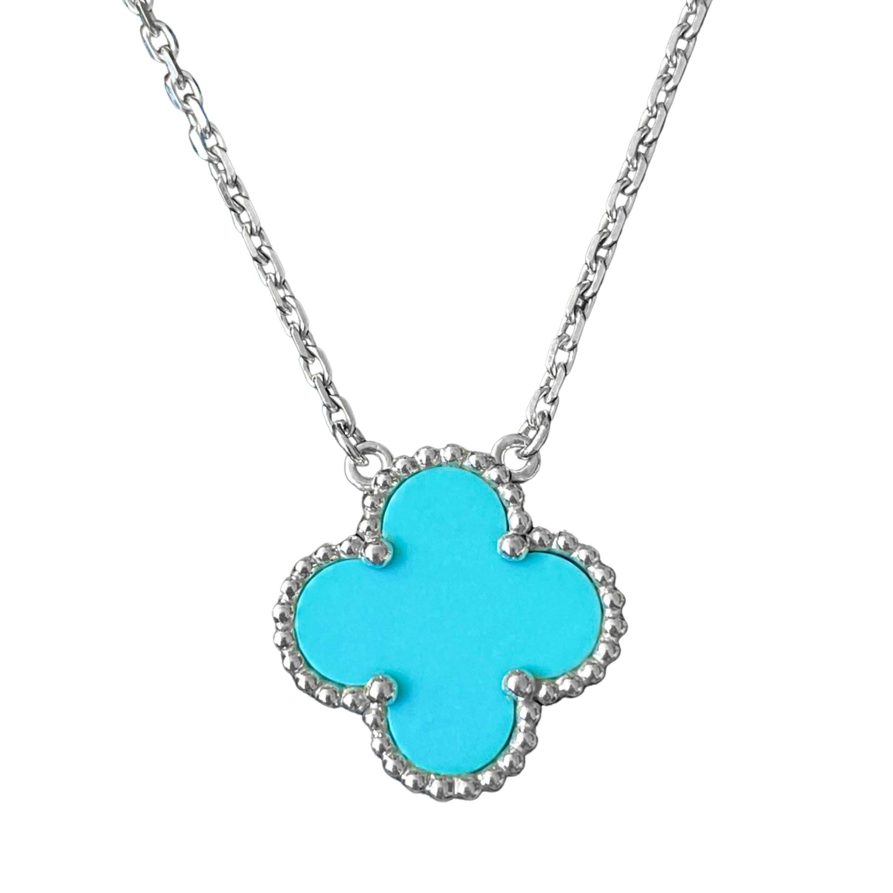 Turquoise Vintage Alhambra Pendant Necklace 18k White Gold