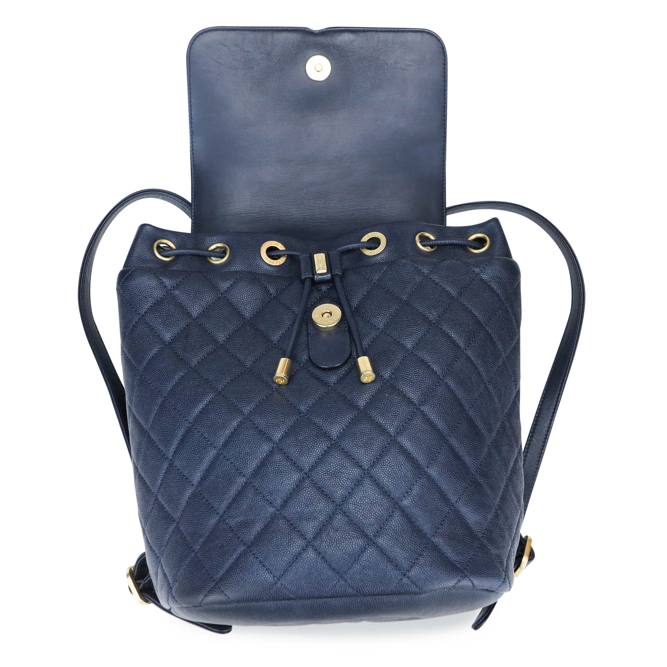 Quilted Filigree Backpack in Navy Caviar