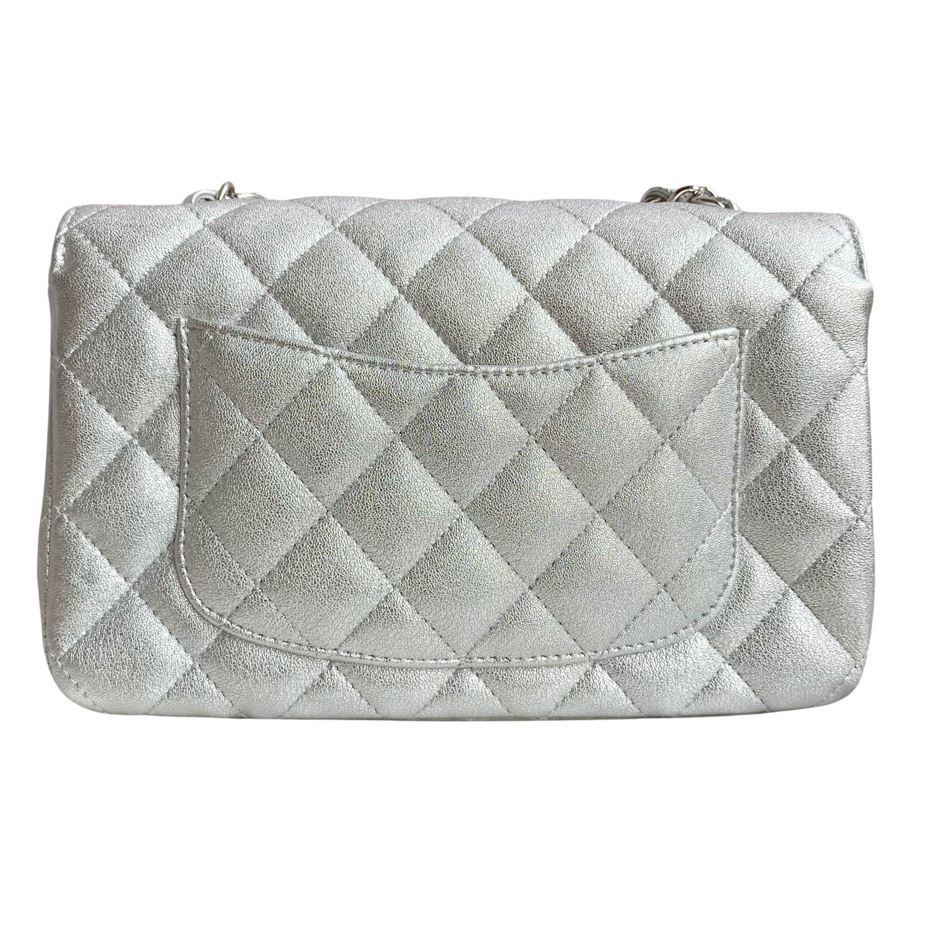 21P Silver Lambskin Mini Rectangular Flap Bag