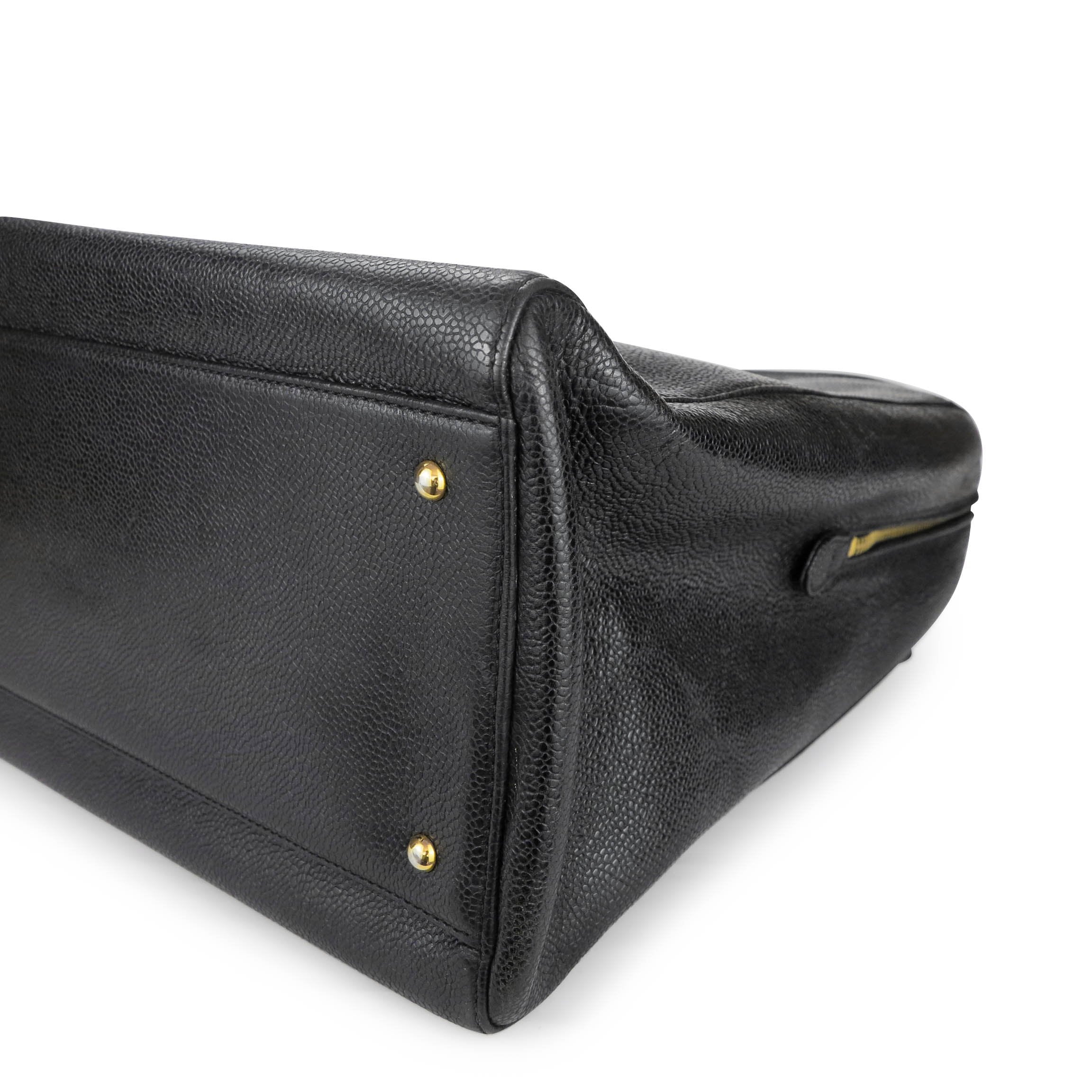 Vintage XXL Weekender Zipper Maxi Tote Bag in Black Caviar